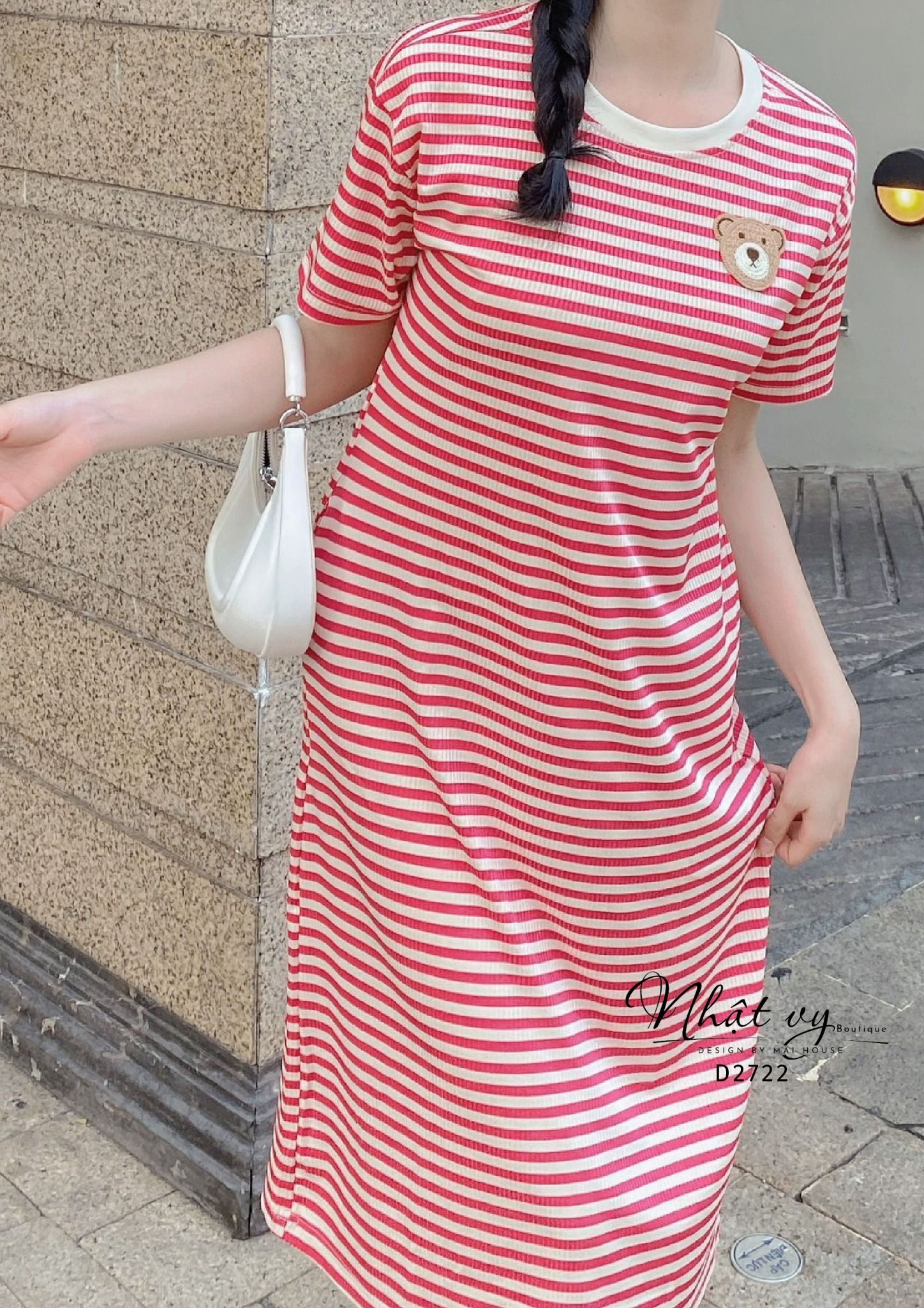 Đầm thun sọc form dáng suông - D2722