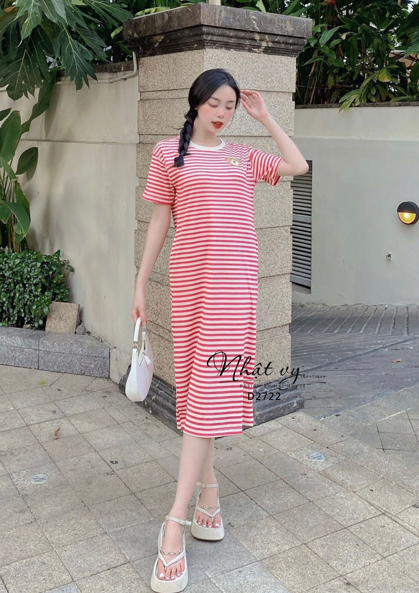 Đầm thun sọc form dáng suông - D2722