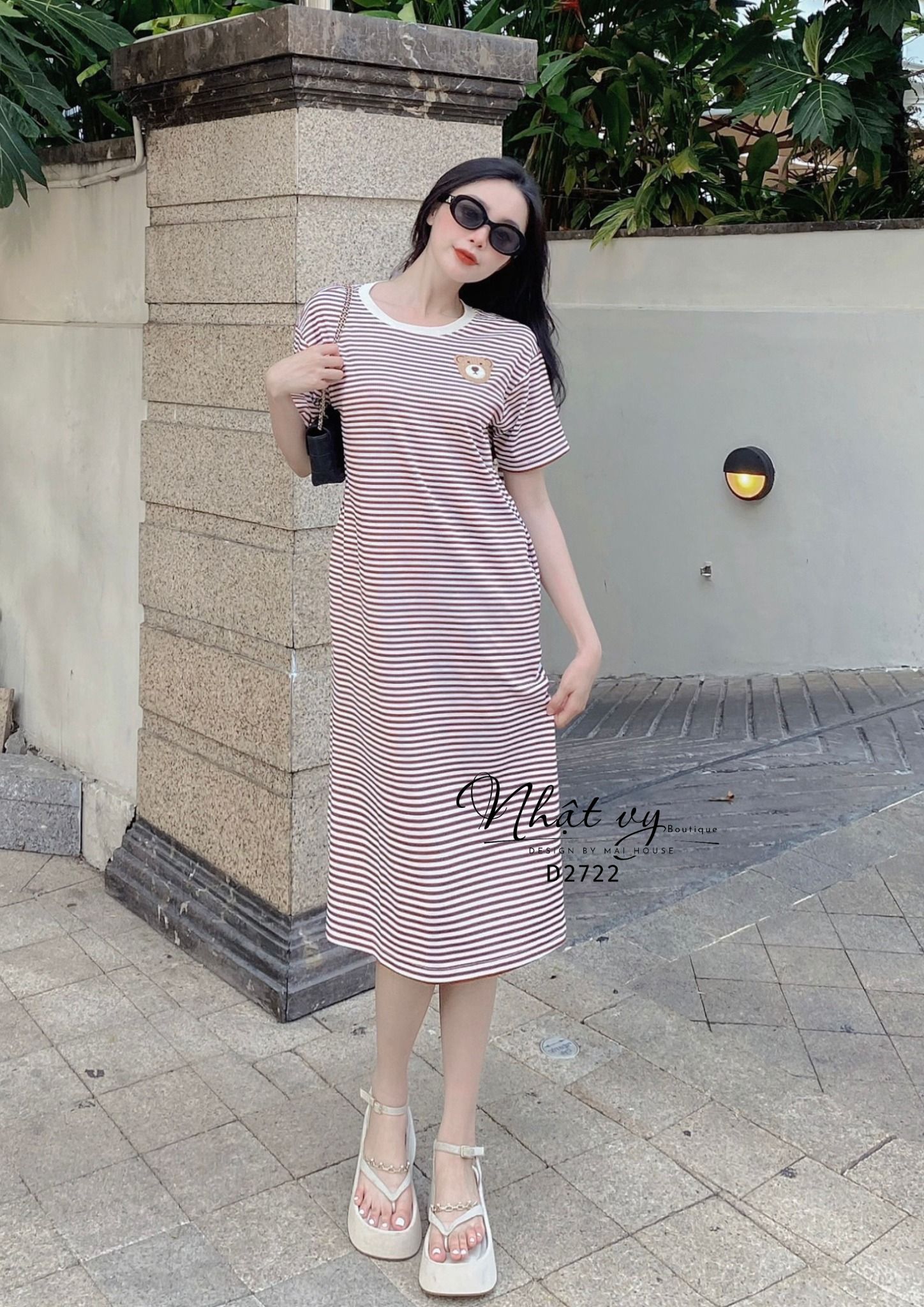 Đầm thun sọc form dáng suông - D2722