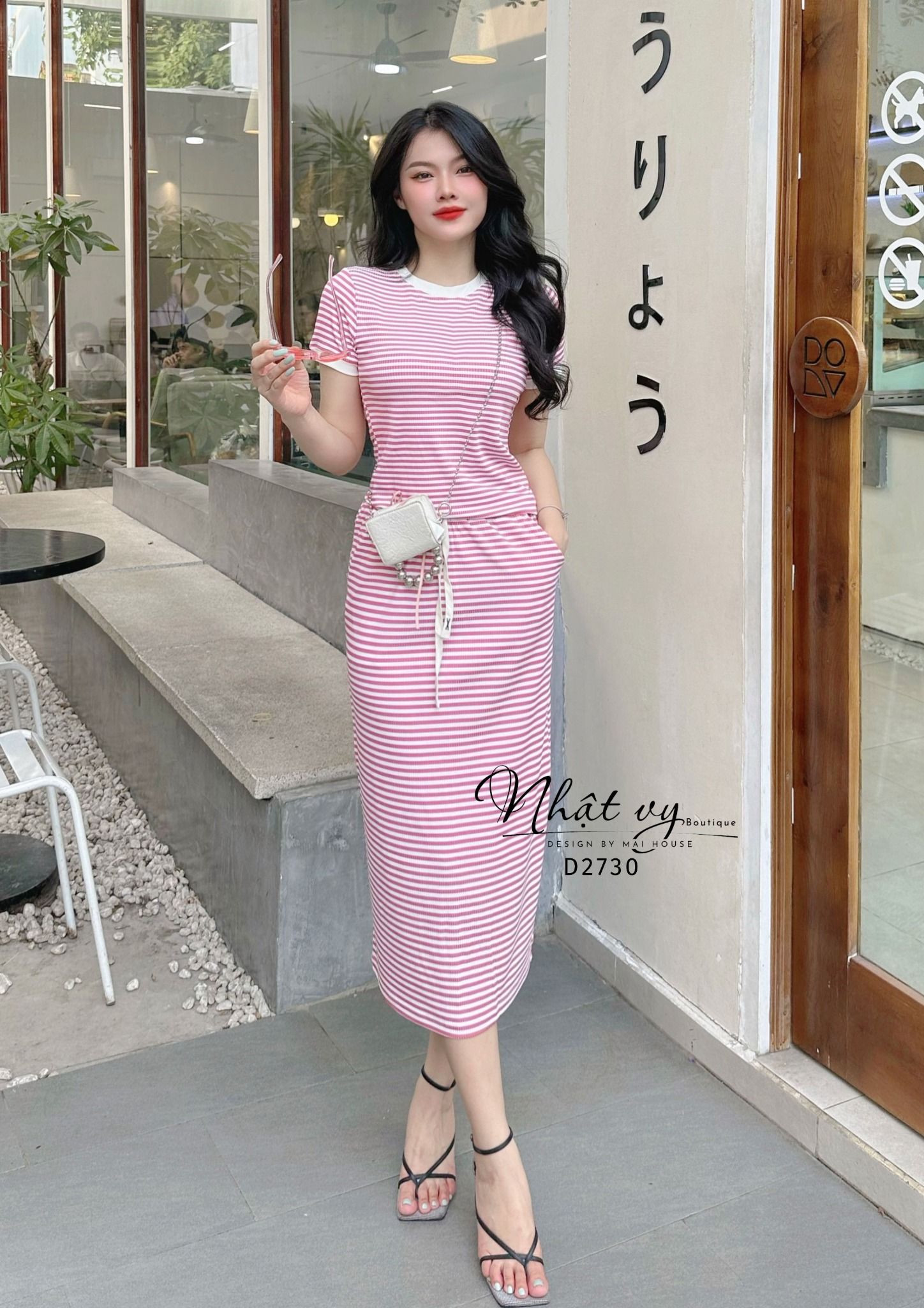 Set áo thun ôm phối chân váy dài - D2730