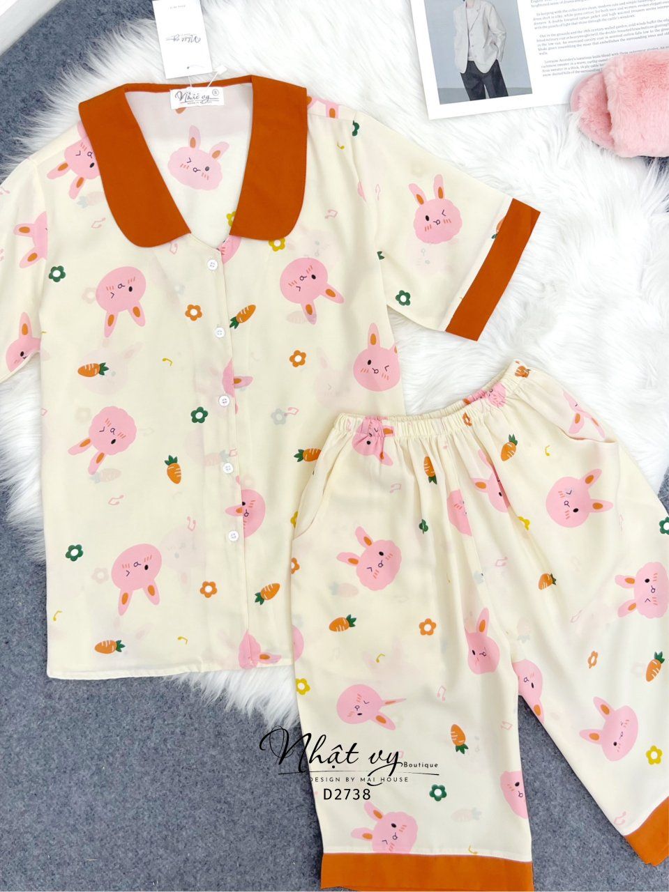 Set bộ lửng họa tiết phối cổ sen - D2738