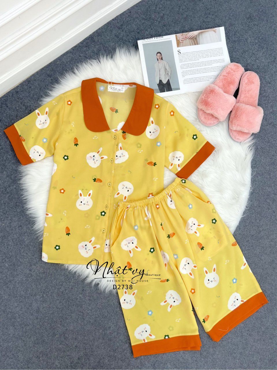 Set bộ lửng họa tiết phối cổ sen - D2738
