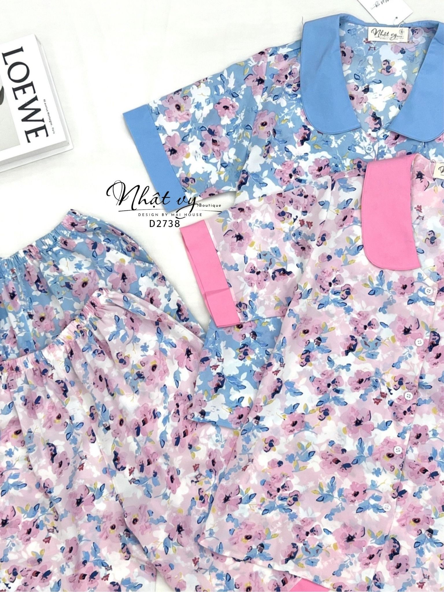 Set bộ lửng họa tiết phối cổ sen - D2738