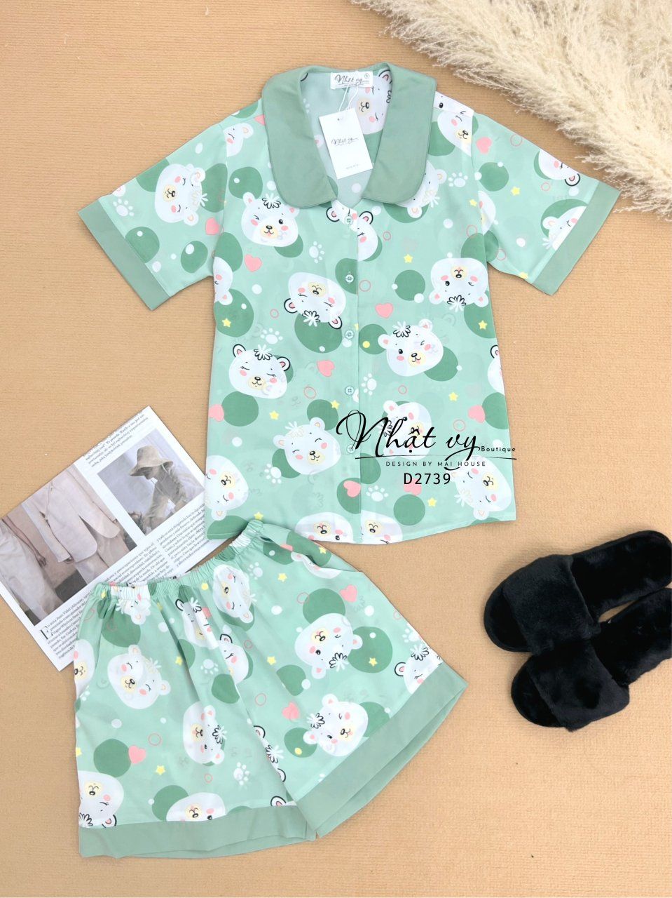Set bộ đùi họa tiết phối cổ sen - D2739