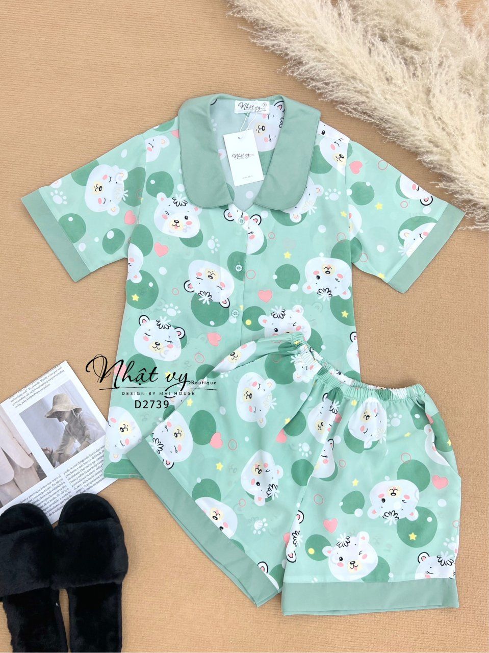 Set bộ đùi họa tiết phối cổ sen - D2739