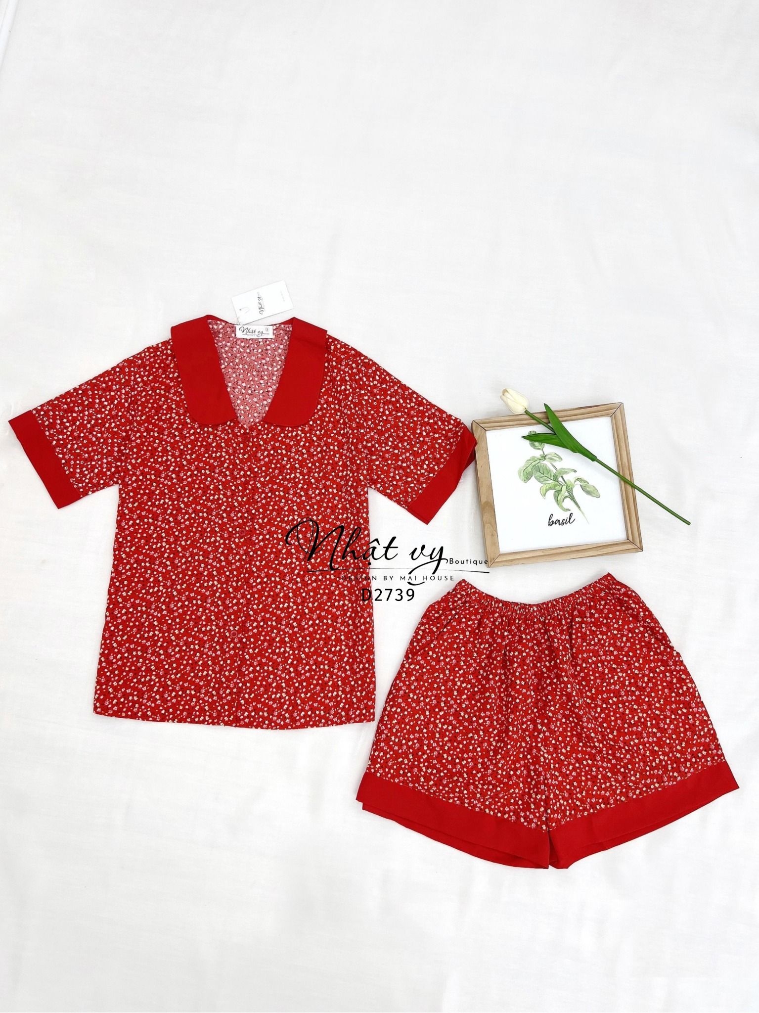 Set bộ đùi họa tiết phối cổ sen - D2739