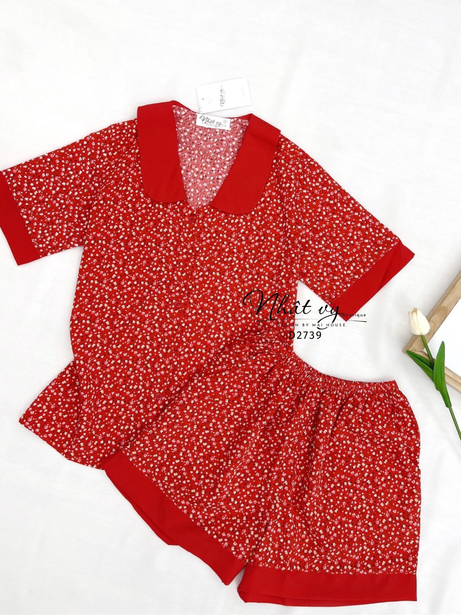 Set bộ đùi họa tiết phối cổ sen - D2739