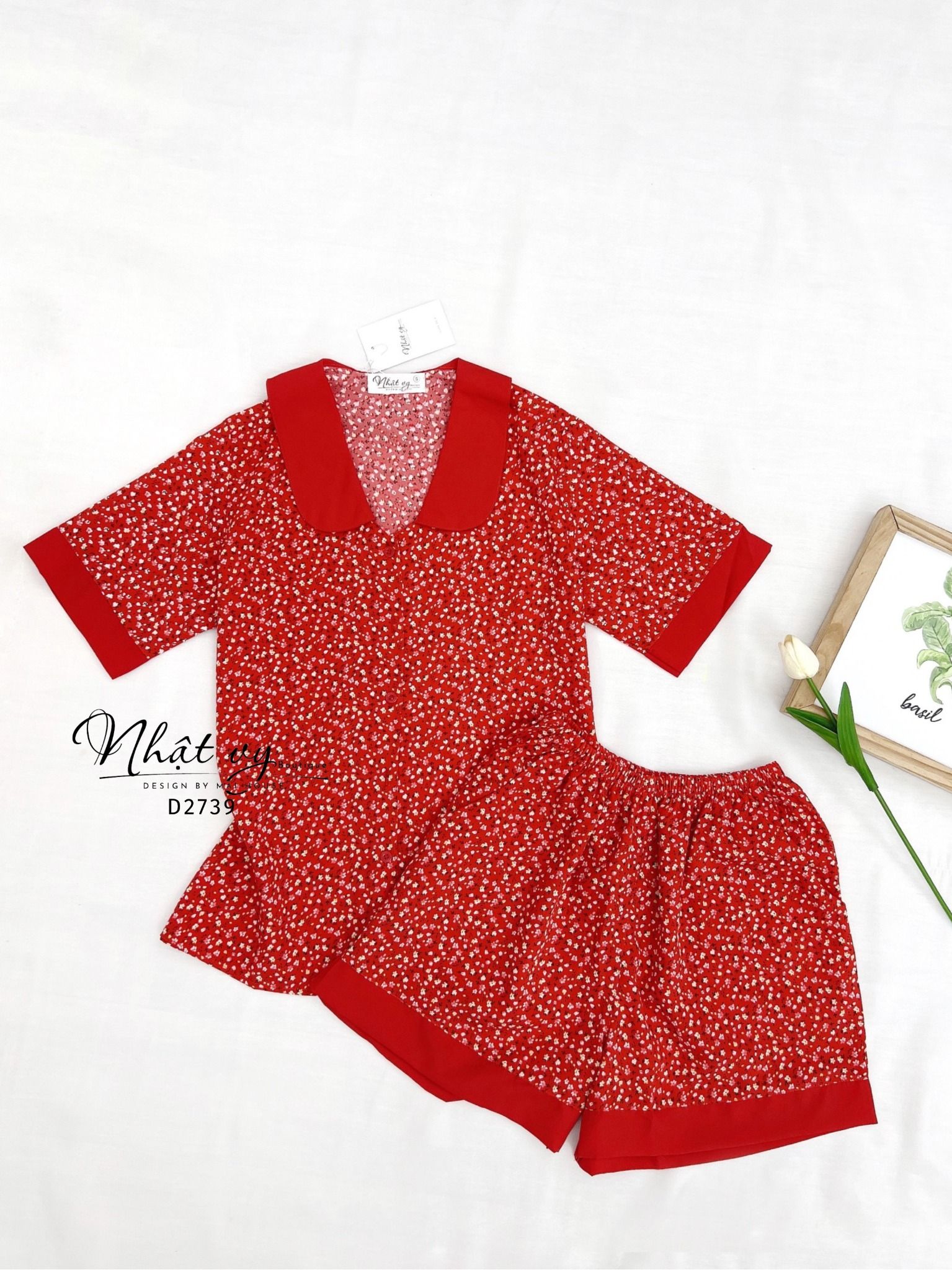 Set bộ đùi họa tiết phối cổ sen - D2739