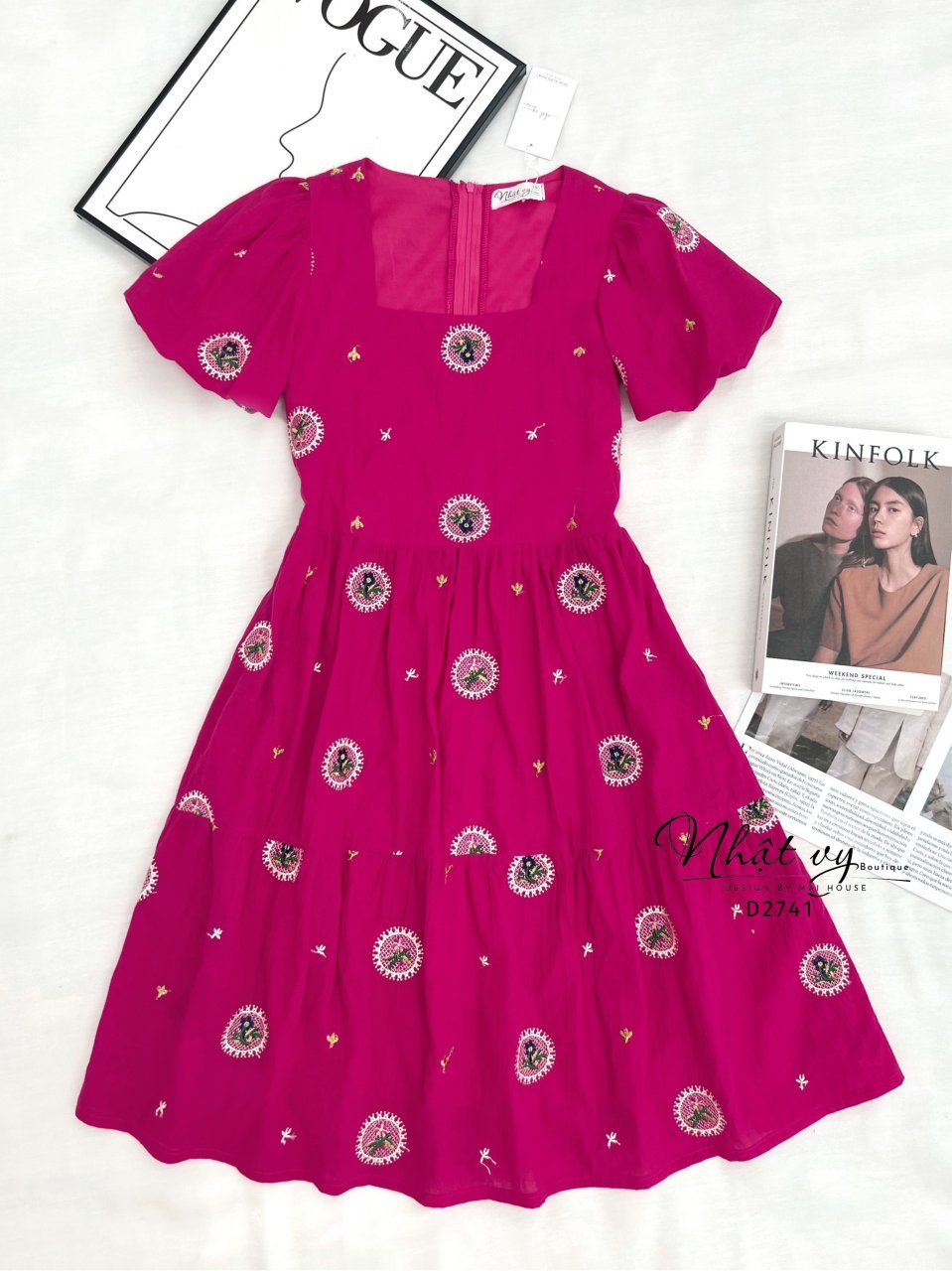 Đầm babydoll tay bí cổ vuông - D2741