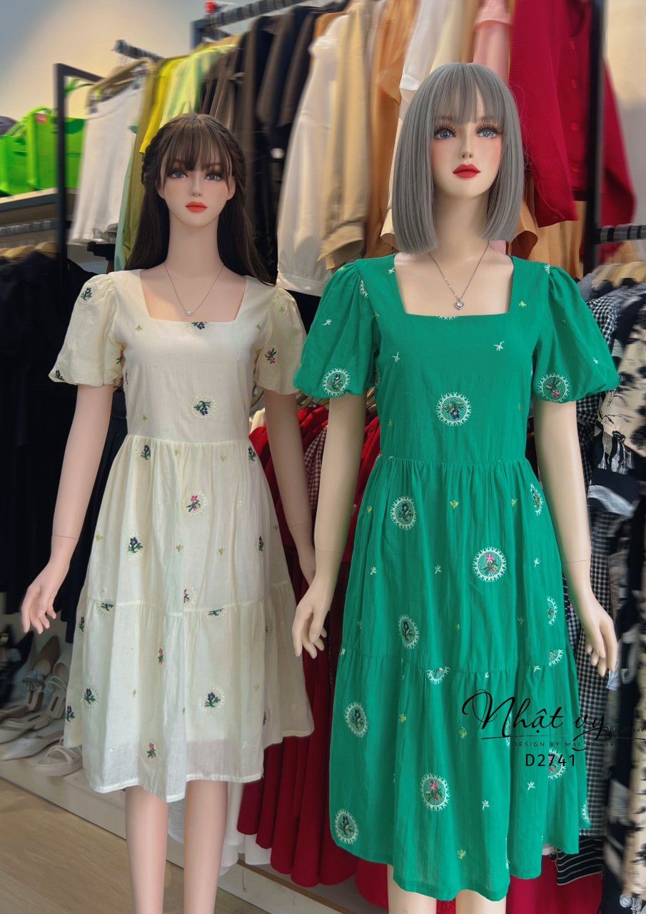 Đầm babydoll tay bí cổ vuông - D2741