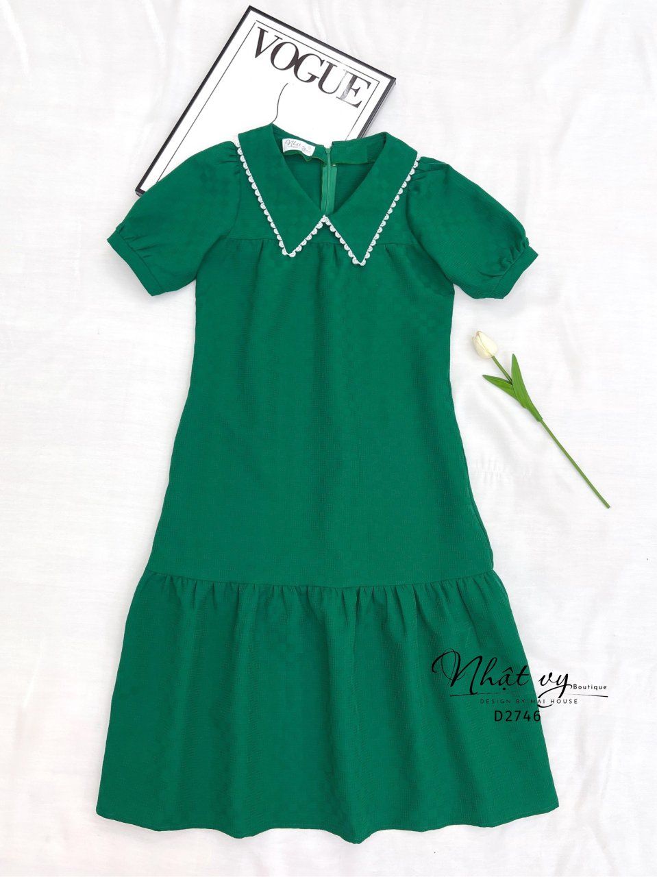 Đầm suông cổ bèo viền ren đuôi cá - D2746