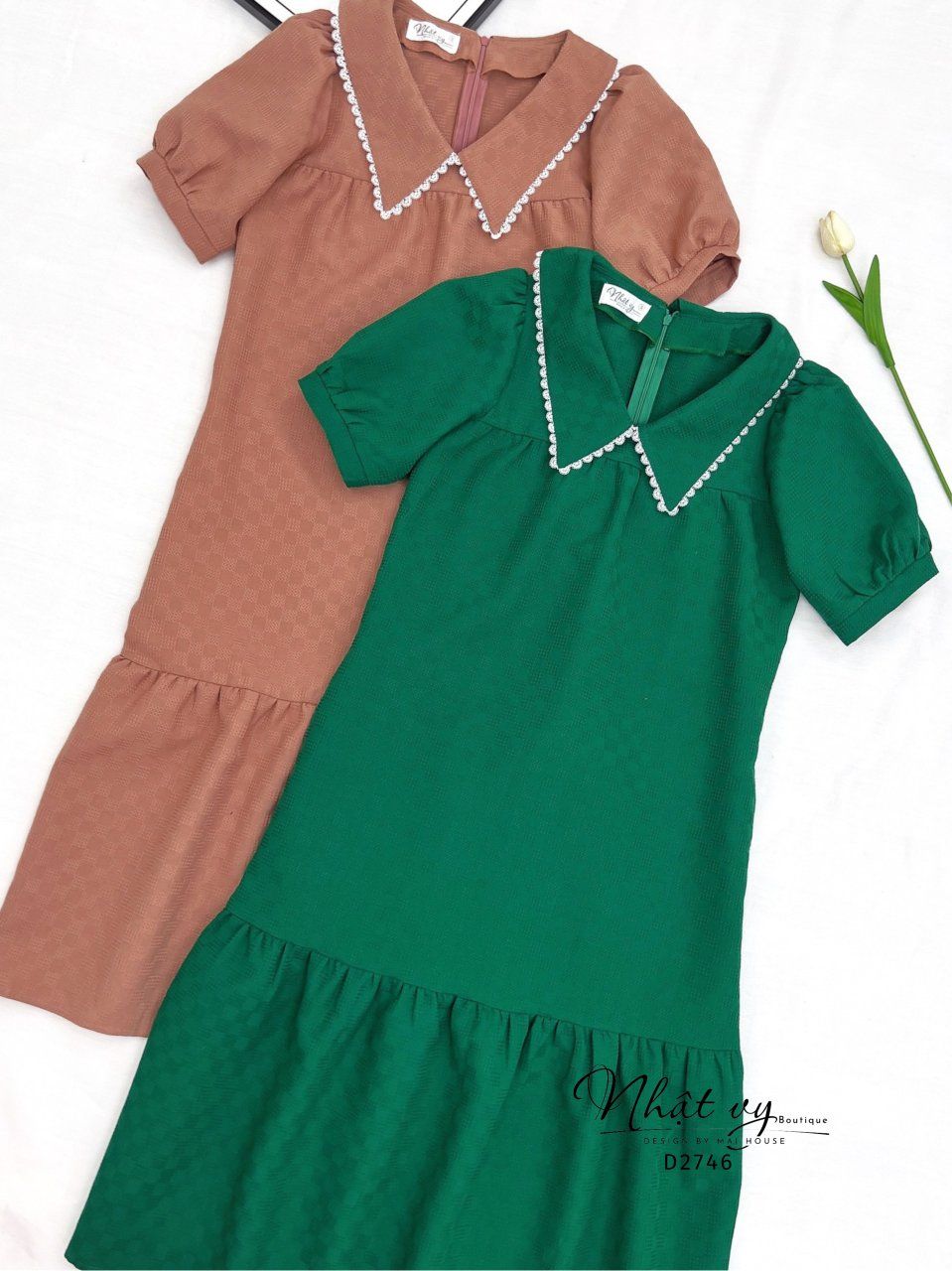 Đầm suông cổ bèo viền ren đuôi cá - D2746