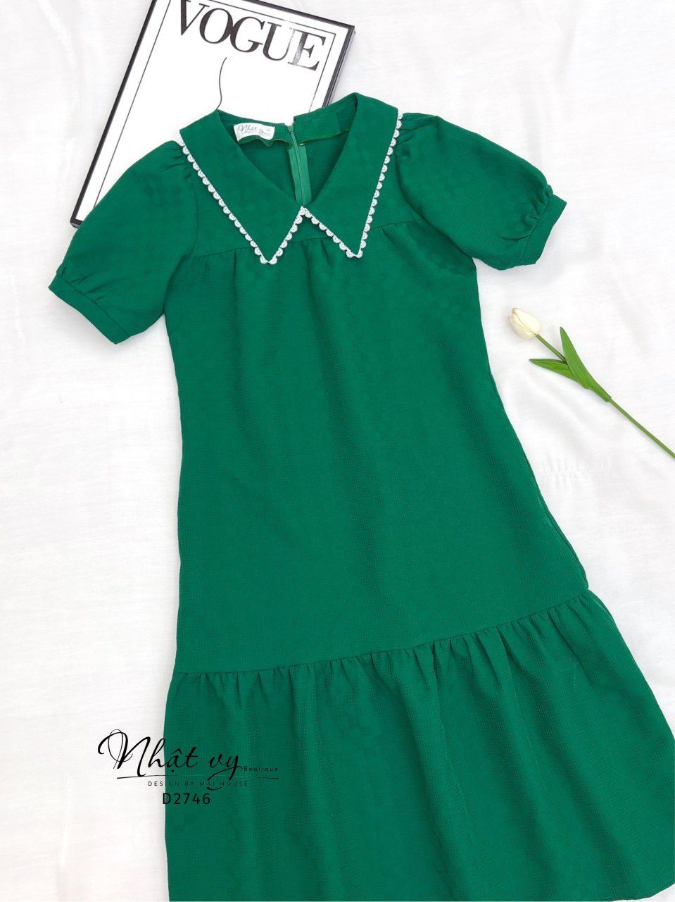 Đầm suông cổ bèo viền ren đuôi cá - D2746