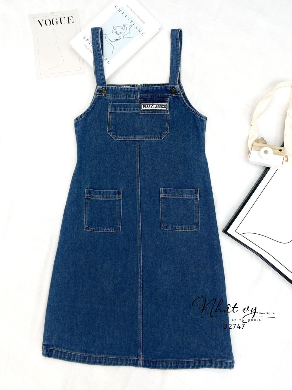 Yếm jean form dáng ôm có túi trước - D2747