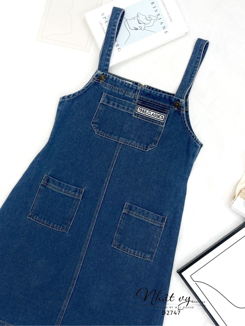 Yếm jean form dáng ôm có túi trước - D2747