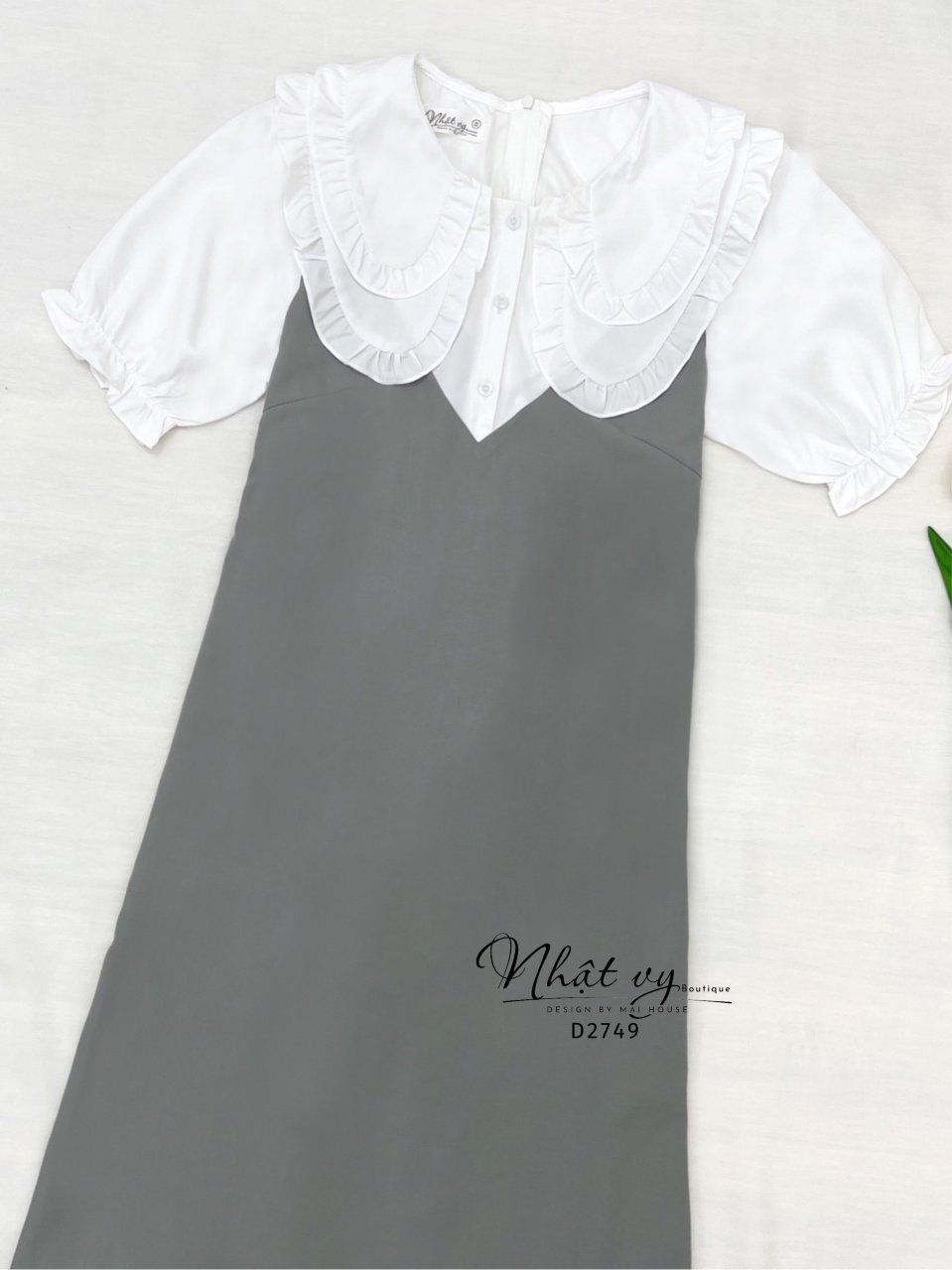 Đầm suông cổ bèo 2 lớp tay bo thun - D2749