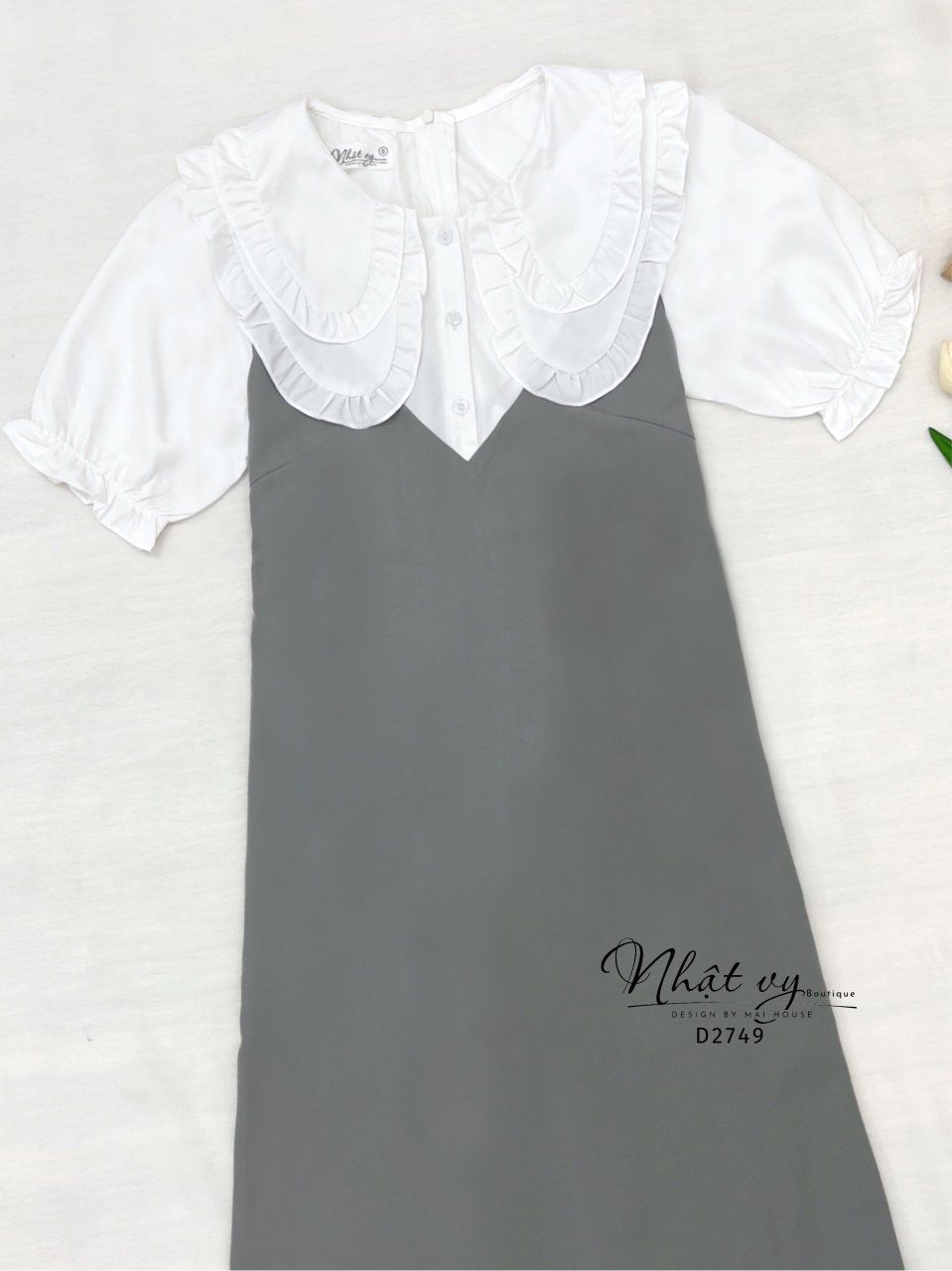 Đầm suông cổ bèo 2 lớp tay bo thun - D2749