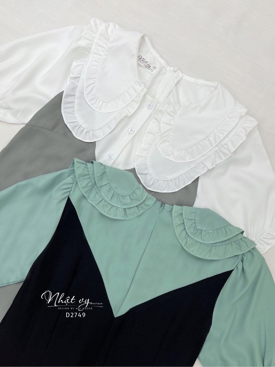 Đầm suông cổ bèo 2 lớp tay bo thun - D2749