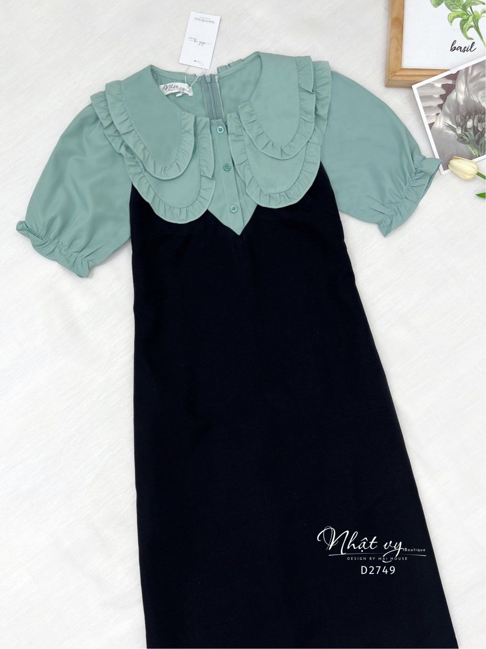 Đầm suông cổ bèo 2 lớp tay bo thun - D2749