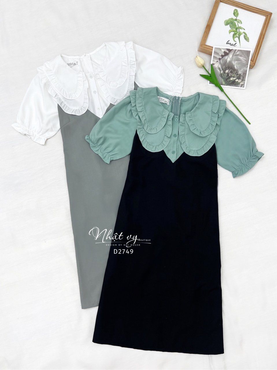 Đầm suông cổ bèo 2 lớp tay bo thun - D2749