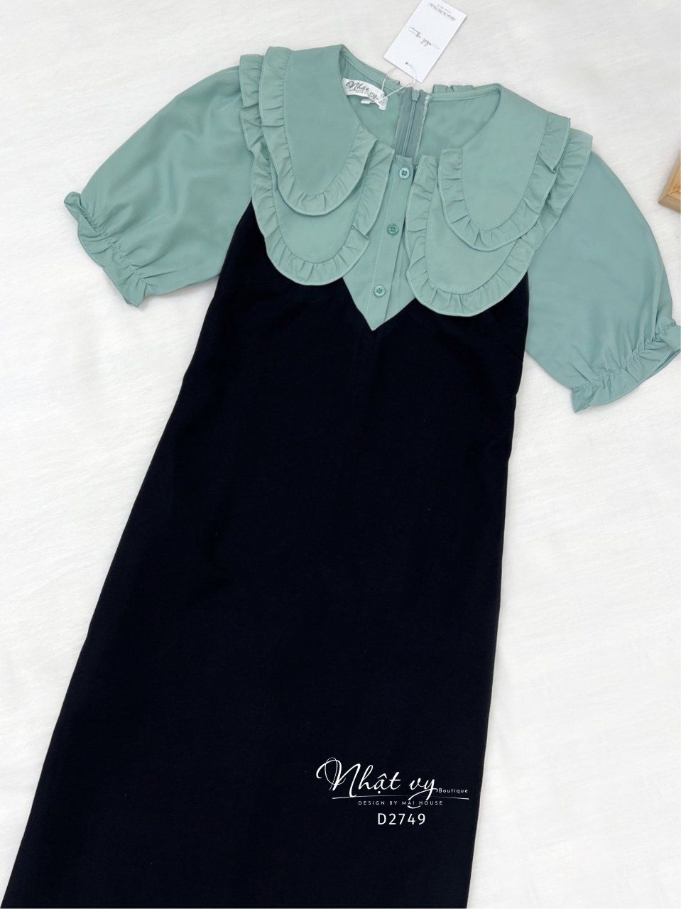 Đầm suông cổ bèo 2 lớp tay bo thun - D2749