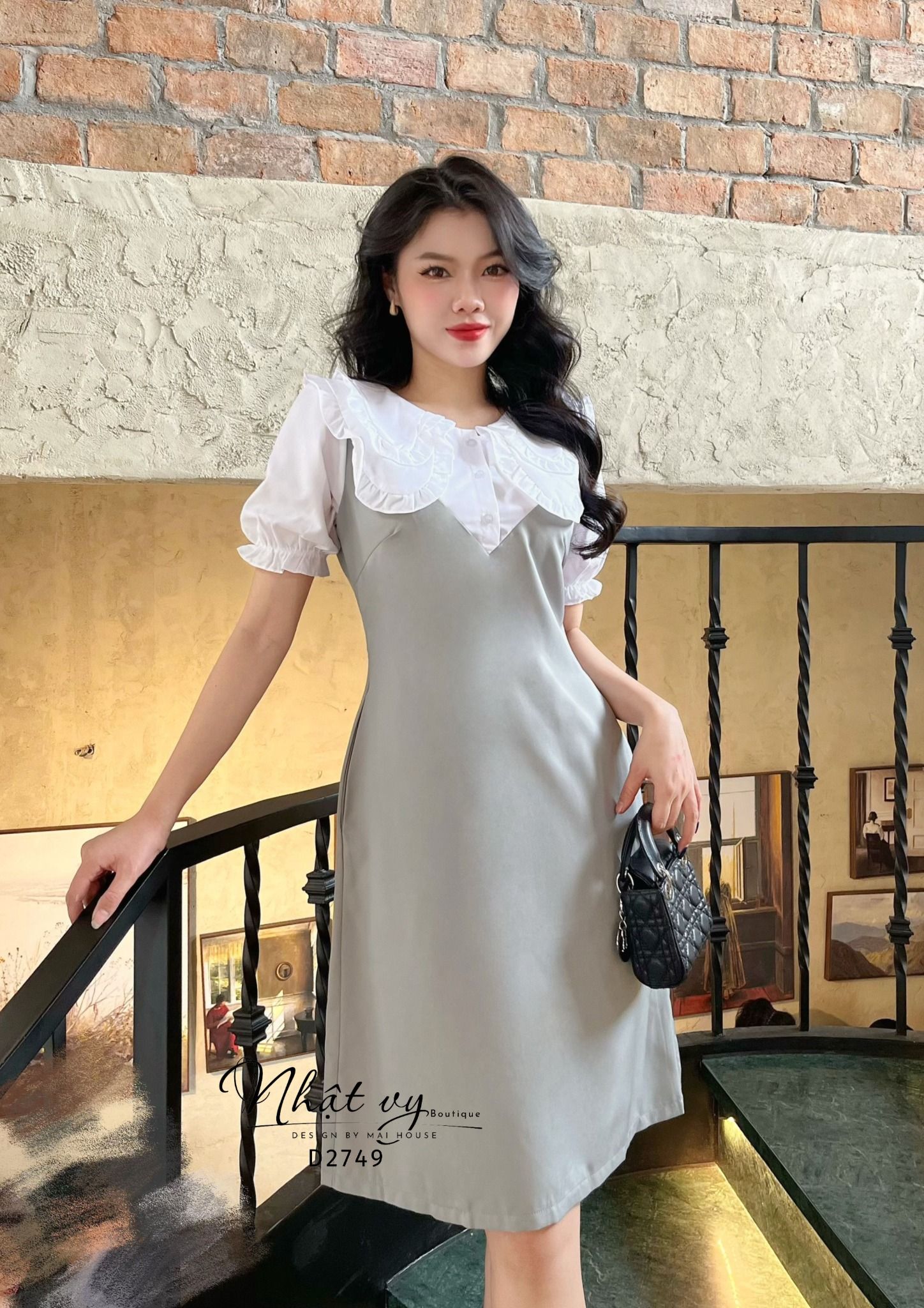 Đầm suông cổ bèo 2 lớp tay bo thun - D2749