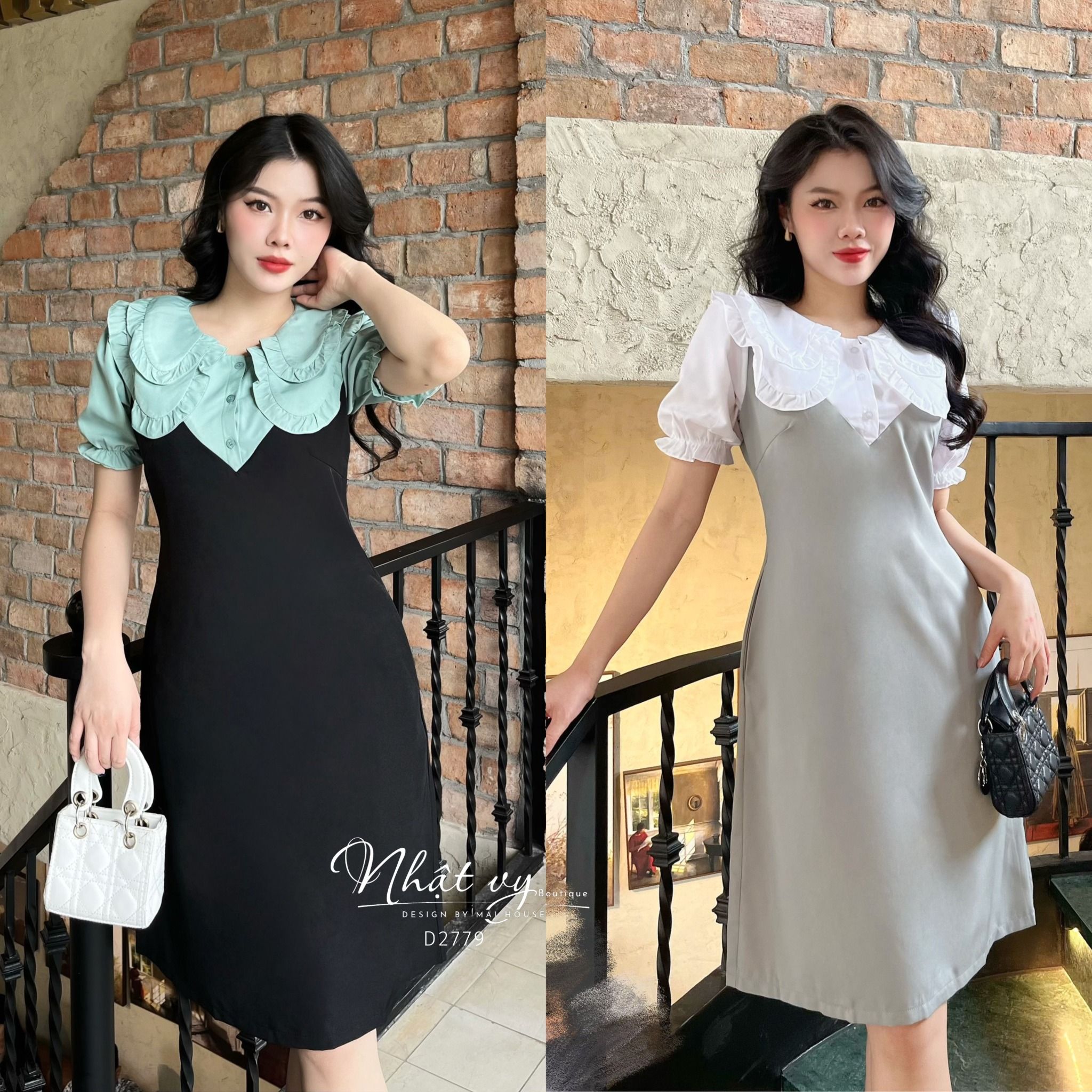Đầm suông cổ bèo 2 lớp tay bo thun - D2749