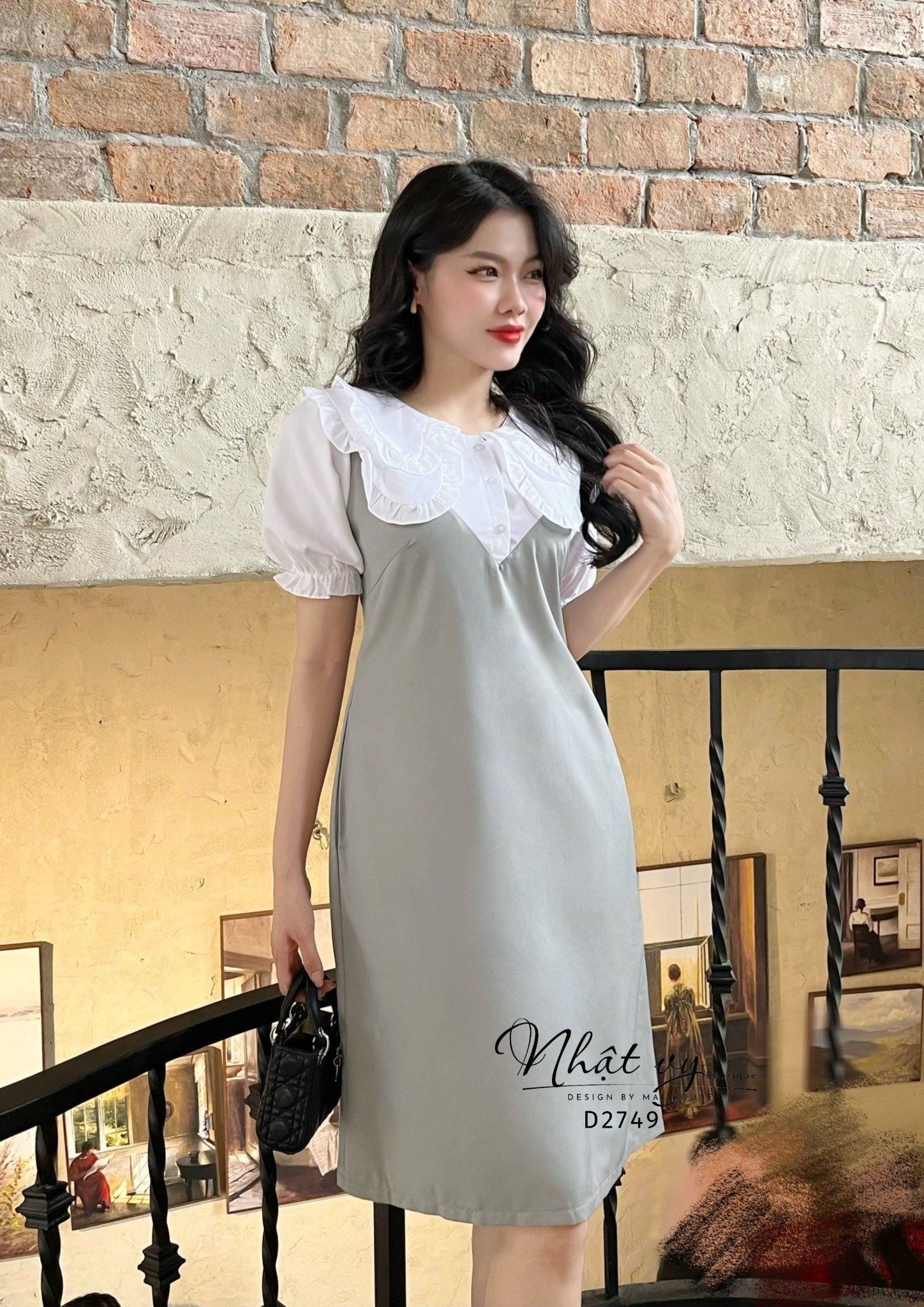 Đầm suông cổ bèo 2 lớp tay bo thun - D2749