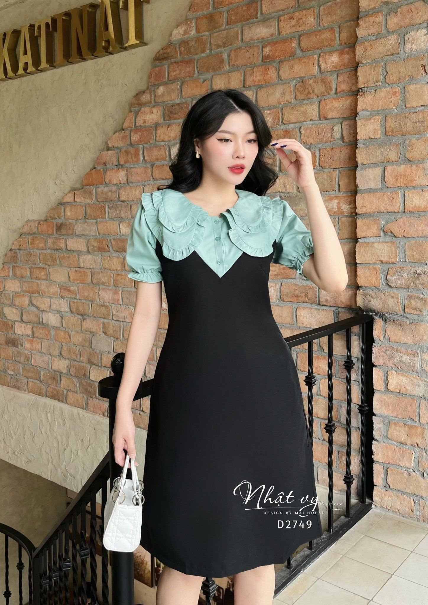 Đầm suông cổ bèo 2 lớp tay bo thun - D2749