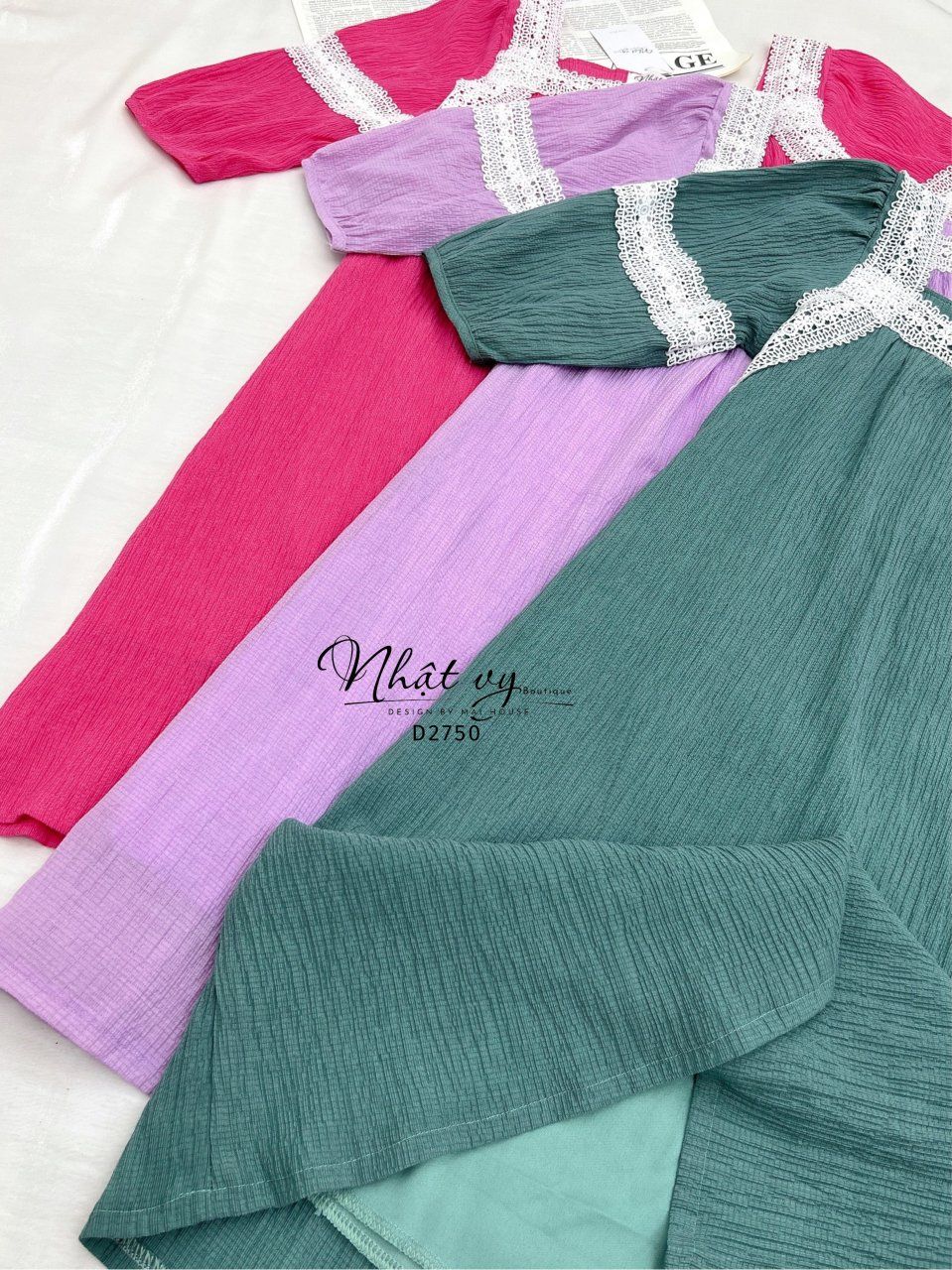 Đầm suông phối viền ren tay lửng - D2750
