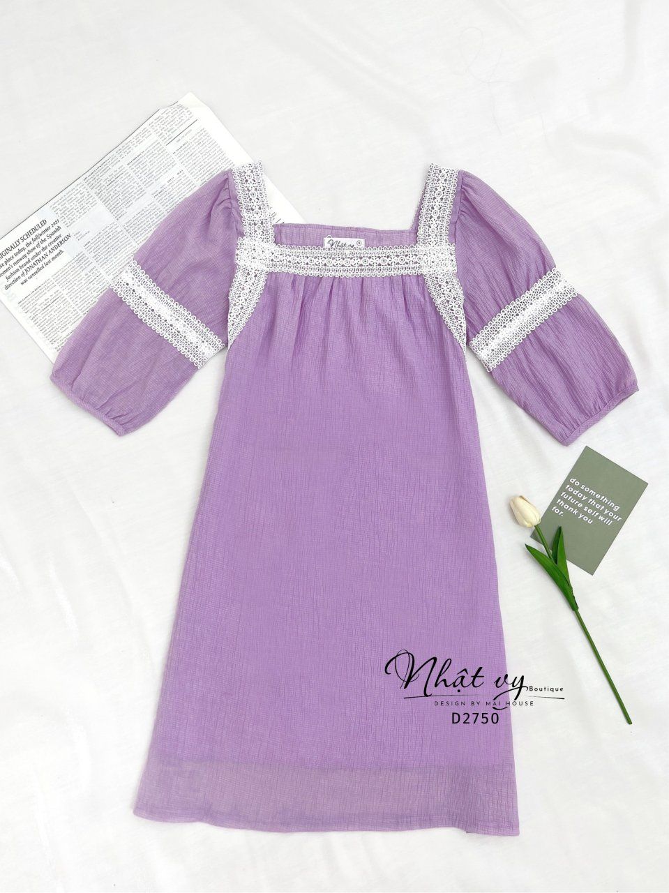 Đầm suông phối viền ren tay lửng - D2750