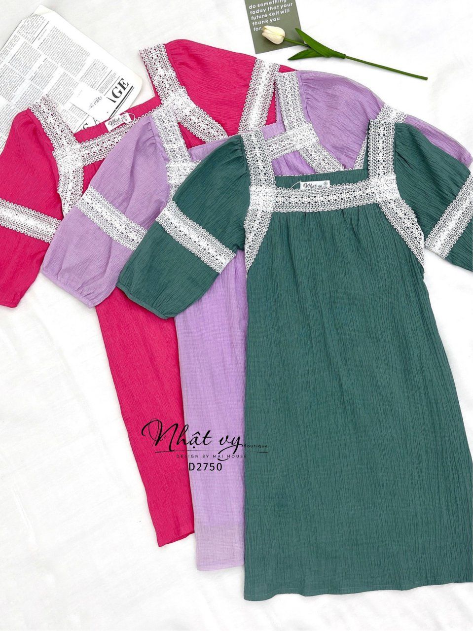 Đầm suông phối viền ren tay lửng - D2750