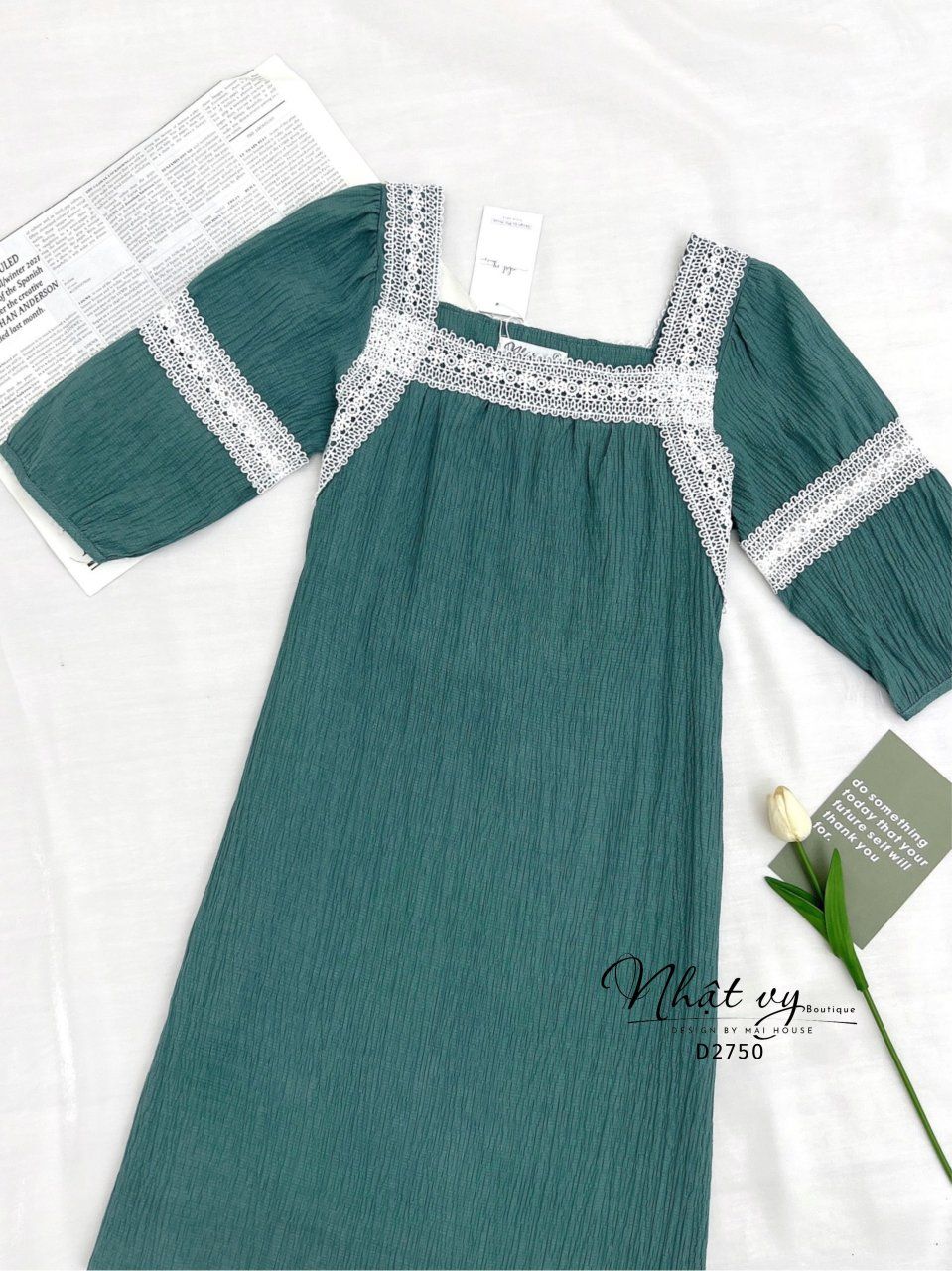 Đầm suông phối viền ren tay lửng - D2750