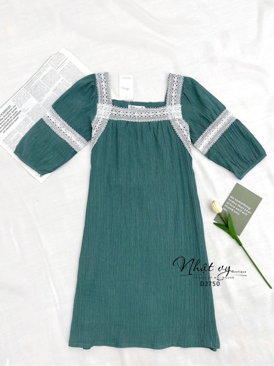 Đầm suông phối viền ren tay lửng - D2750