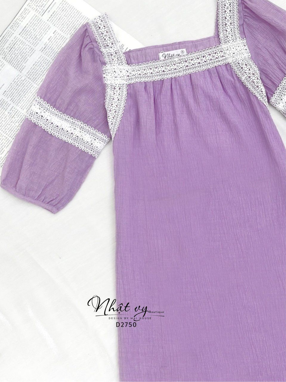 Đầm suông phối viền ren tay lửng - D2750