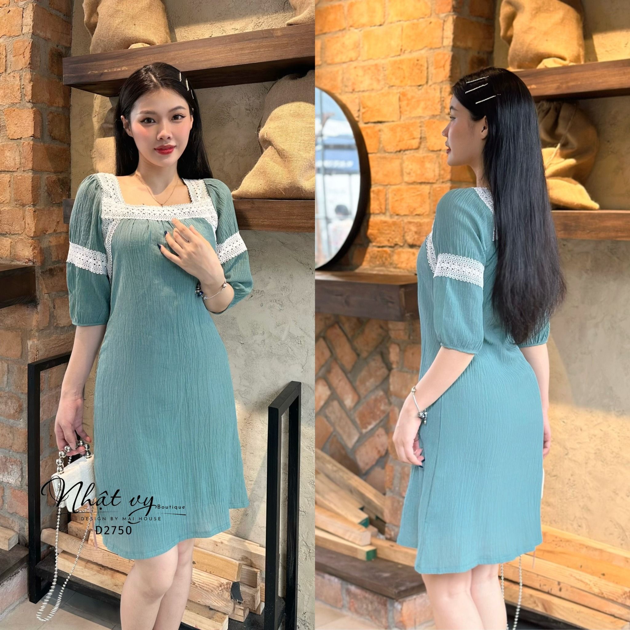 Đầm suông phối viền ren tay lửng - D2750
