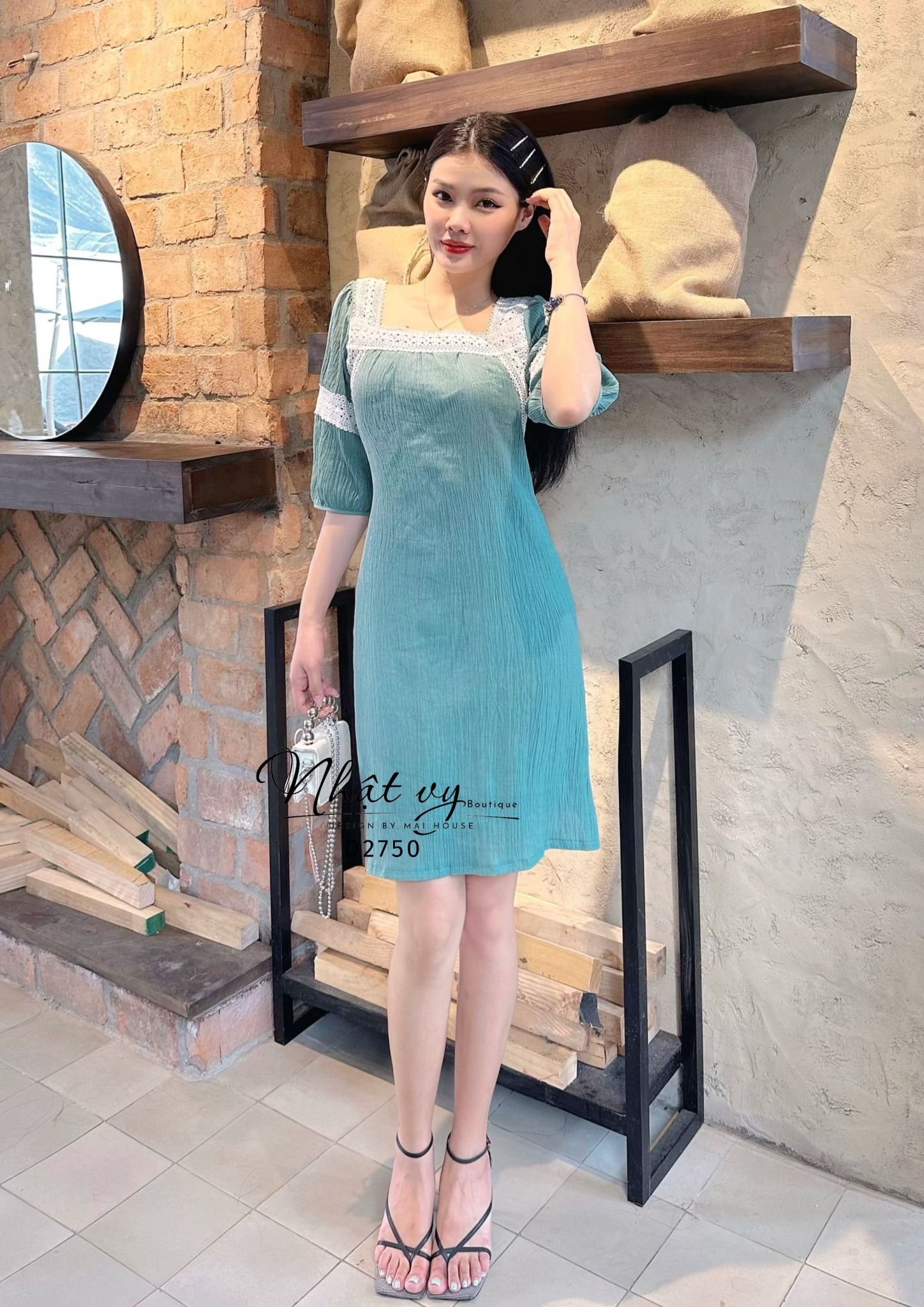 Đầm suông phối viền ren tay lửng - D2750