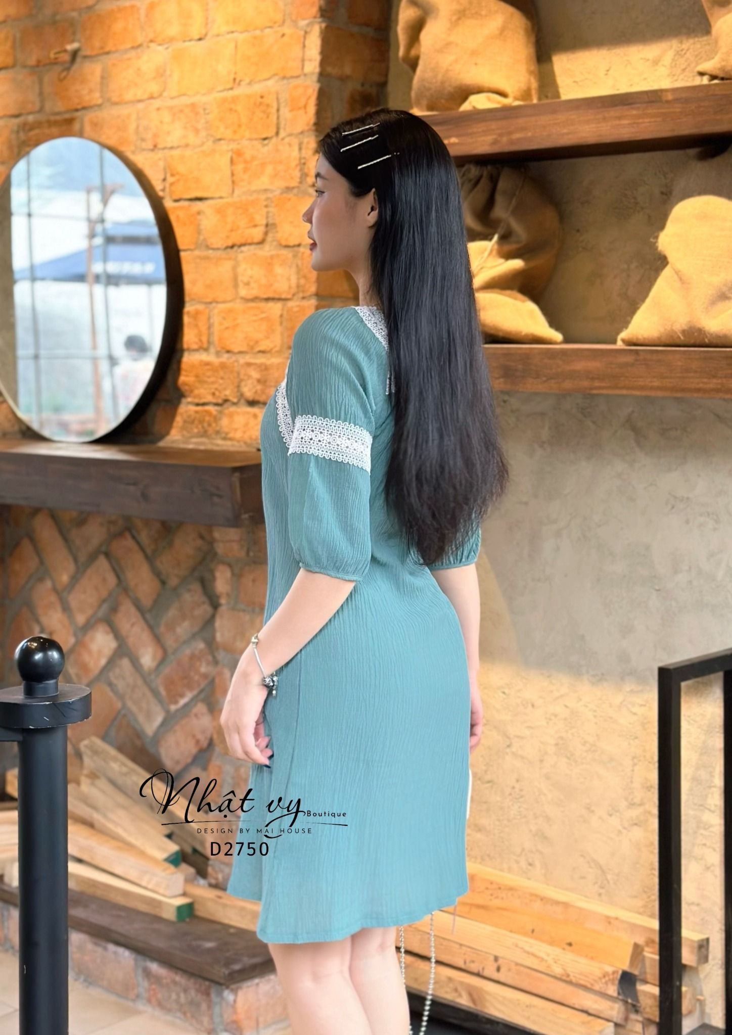 Đầm suông phối viền ren tay lửng - D2750