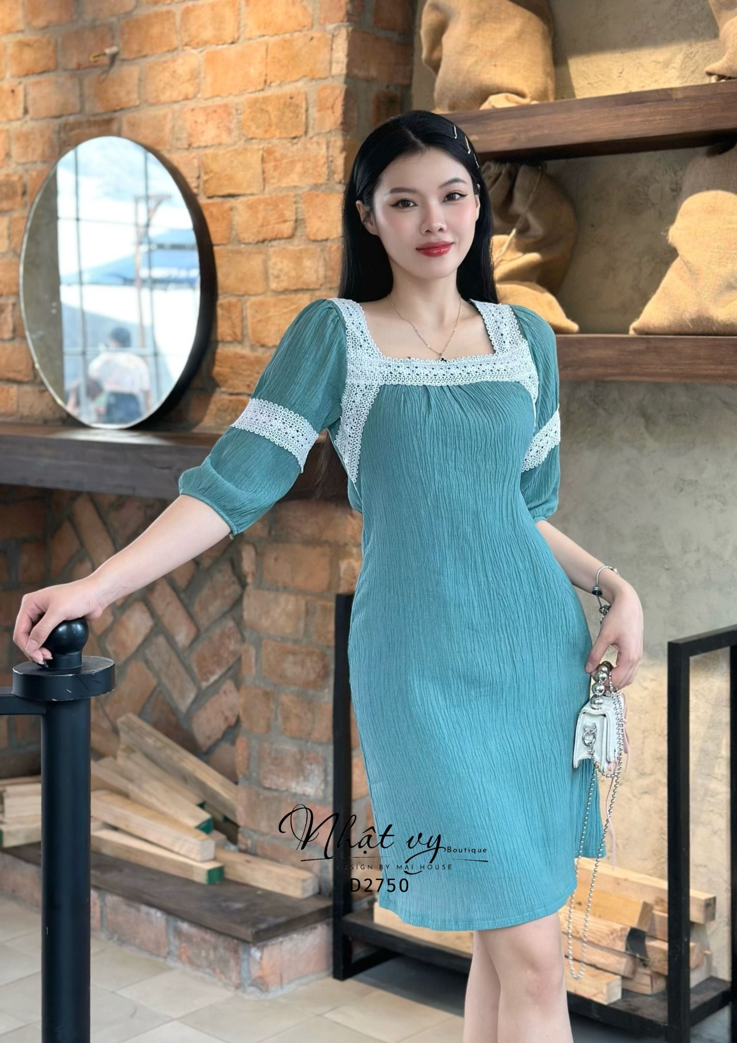 Đầm suông phối viền ren tay lửng - D2750