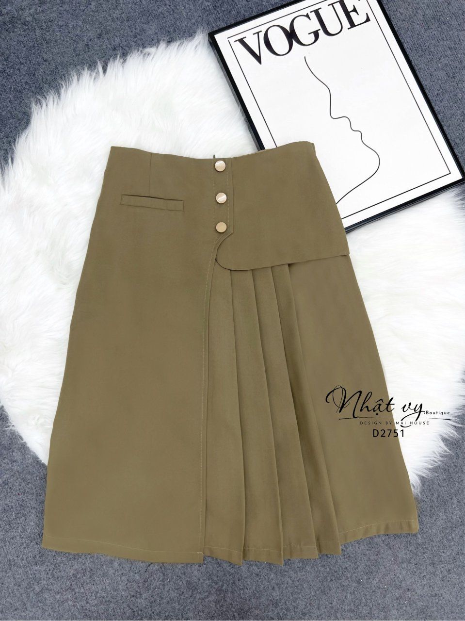 Chân váy xếp ly đính cúc giả - D2751