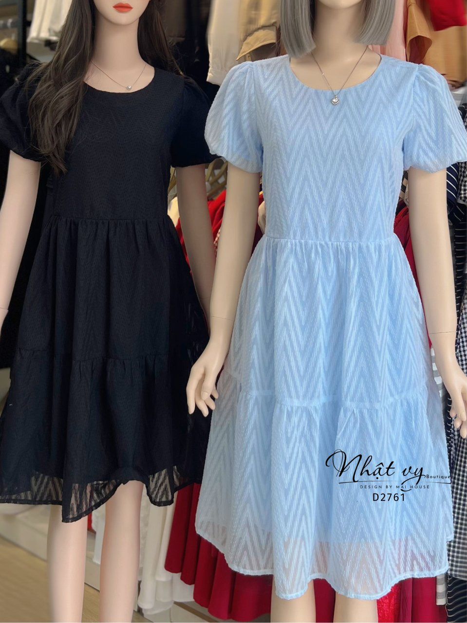 Đầm babydoll cổ tròn tay bí - D2761