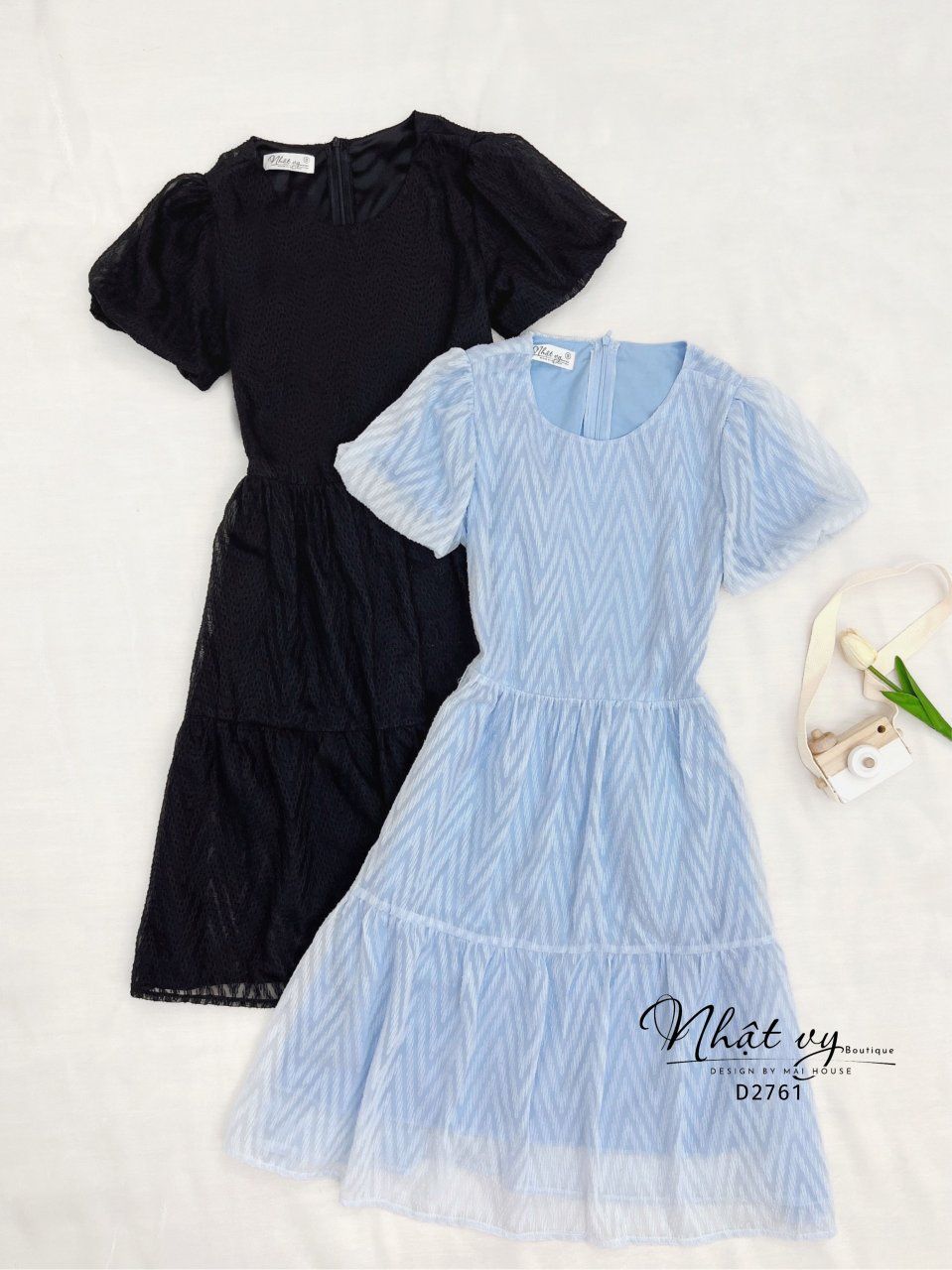 Đầm babydoll cổ tròn tay bí - D2761