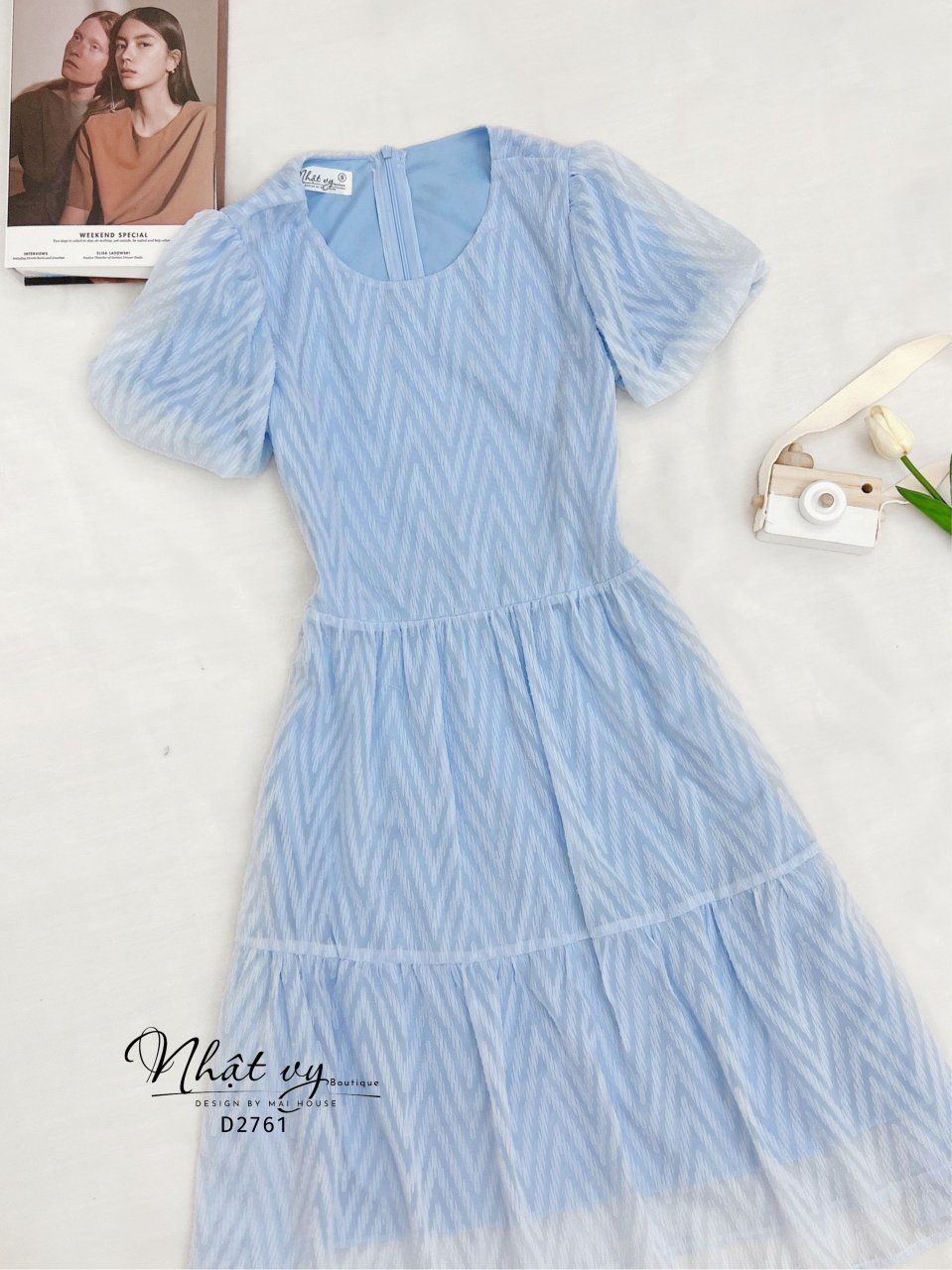 Đầm babydoll cổ tròn tay bí - D2761