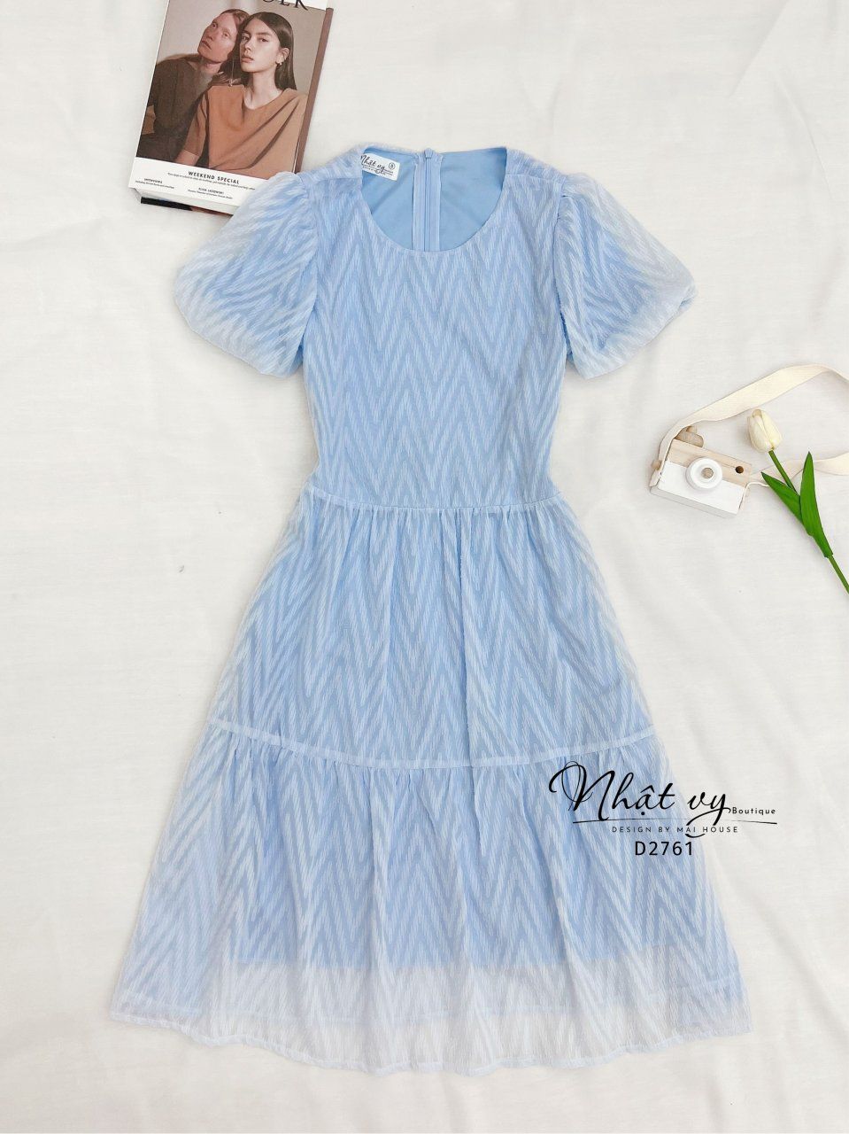 Đầm babydoll cổ tròn tay bí - D2761