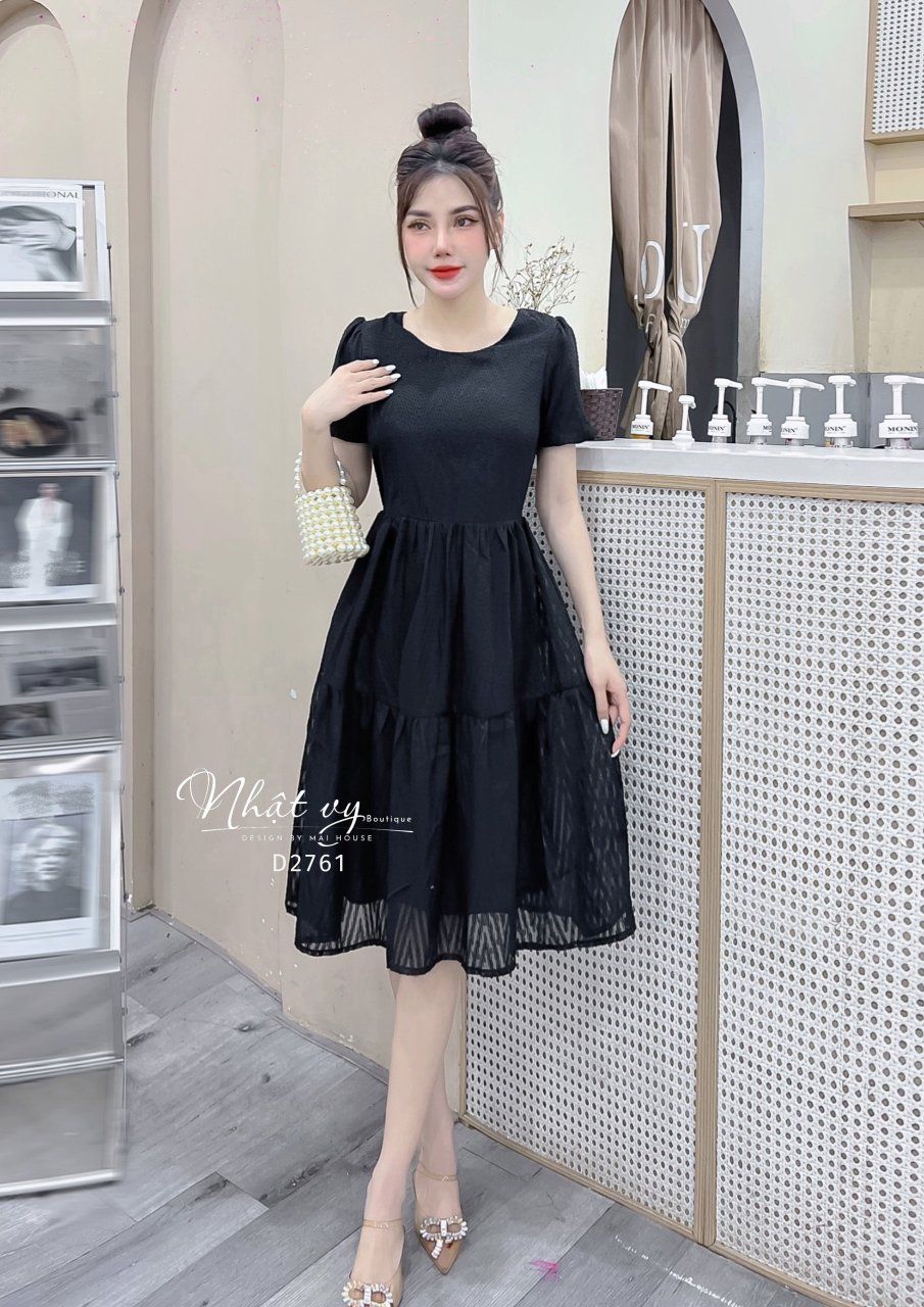  Đầm babydoll cổ tròn tay bí - D2761 