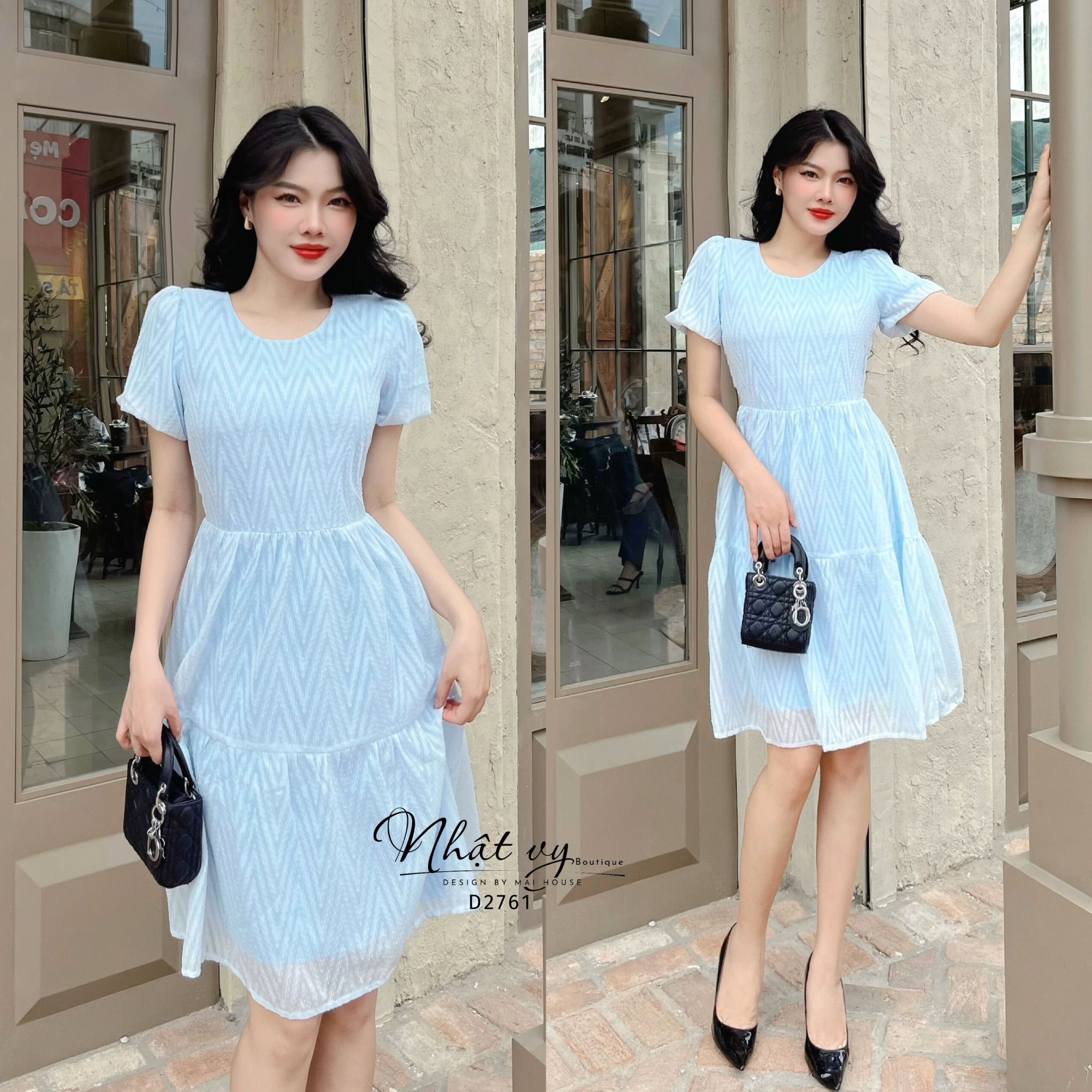 Đầm babydoll cổ tròn tay bí - D2761