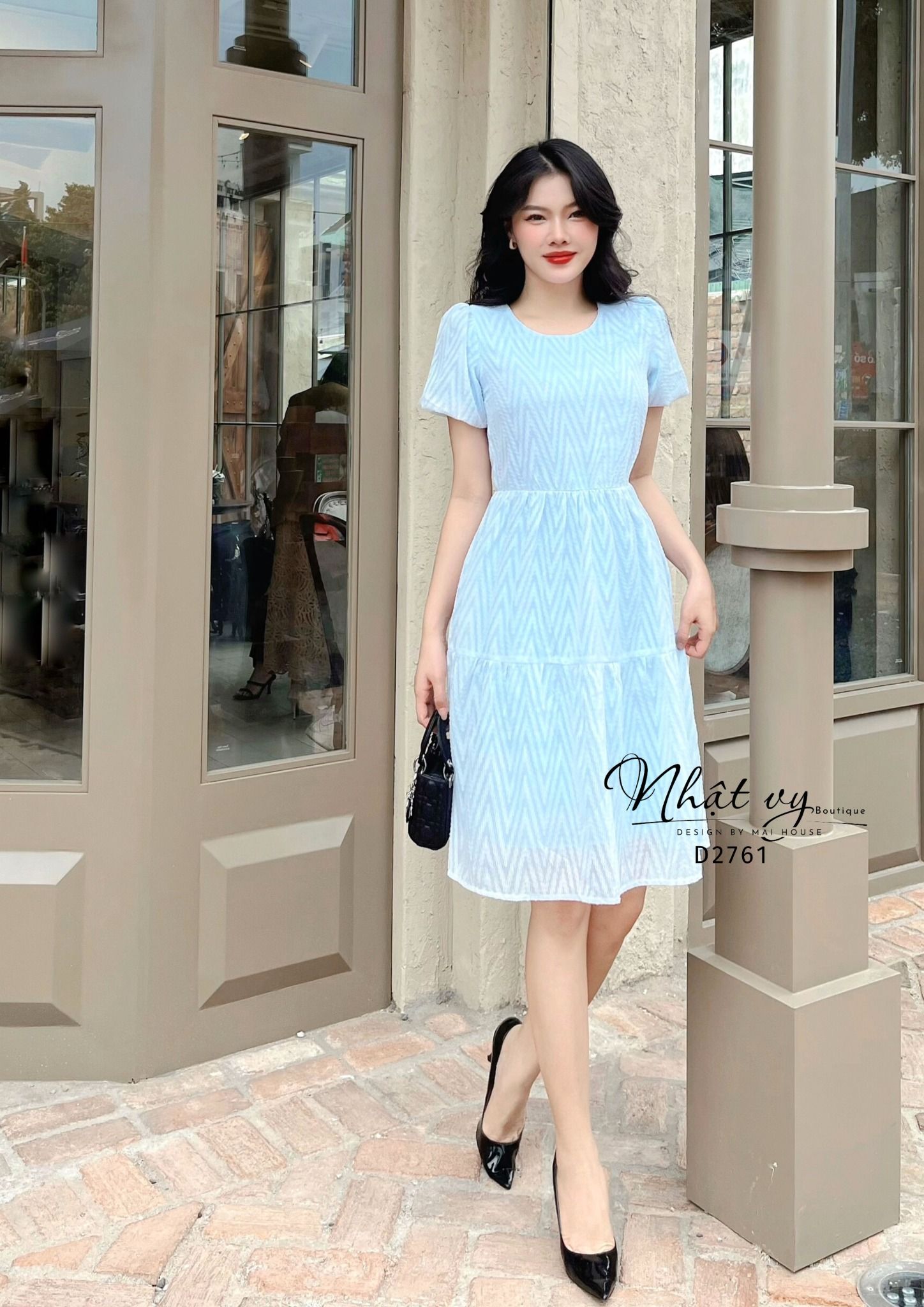 Đầm babydoll cổ tròn tay bí - D2761