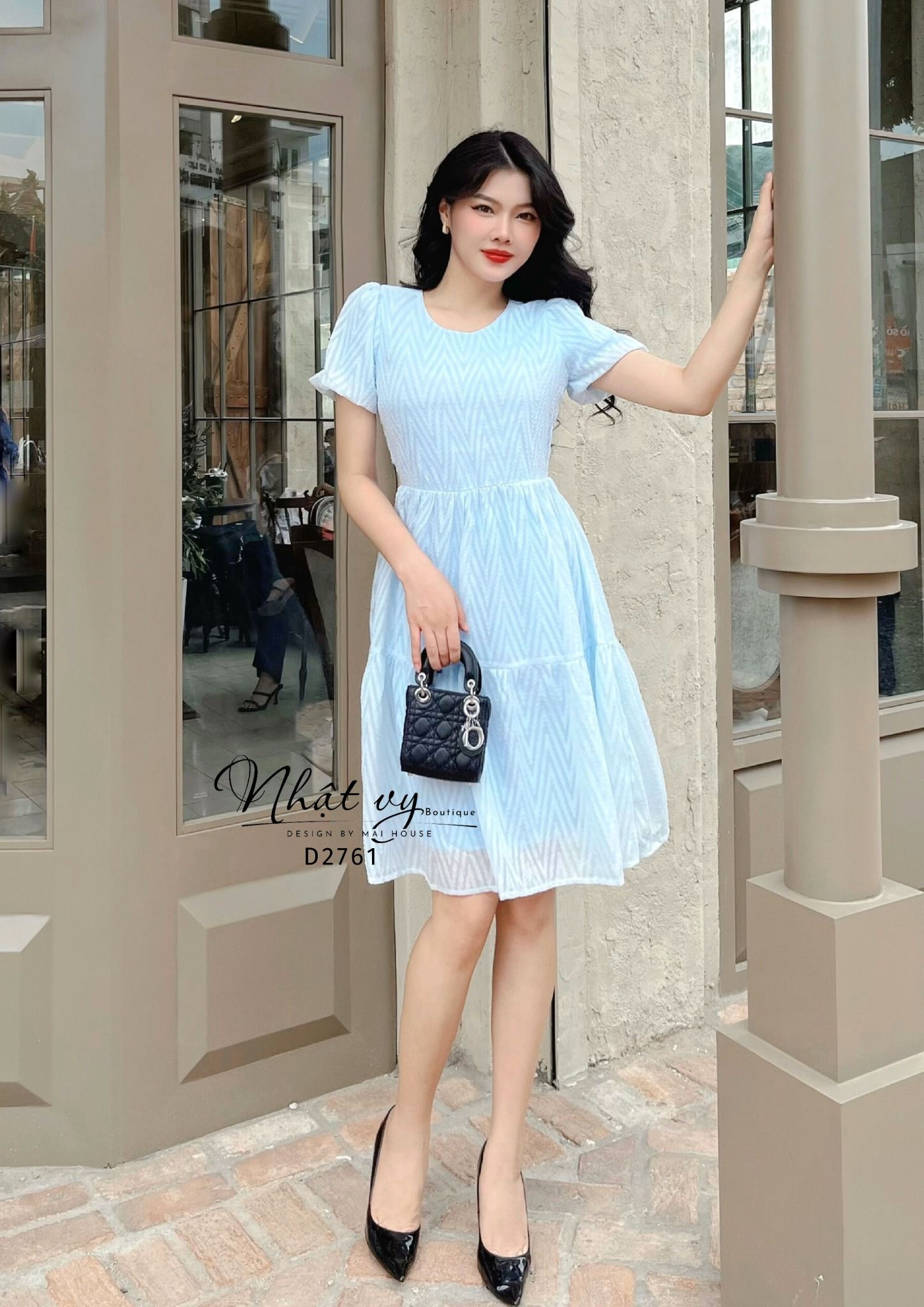 Đầm babydoll cổ tròn tay bí - D2761