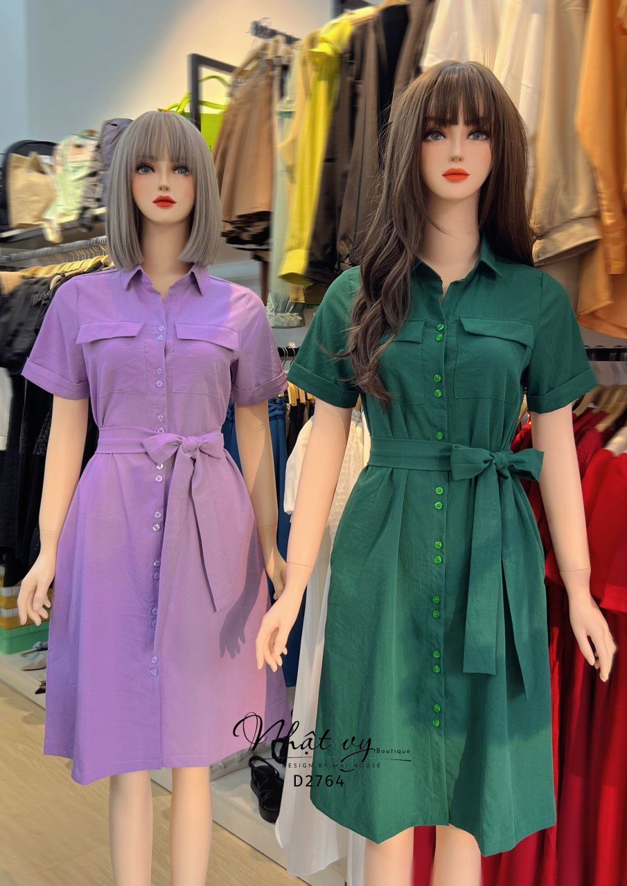 Đầm sơ mi túi ngực dáng suông - D2764