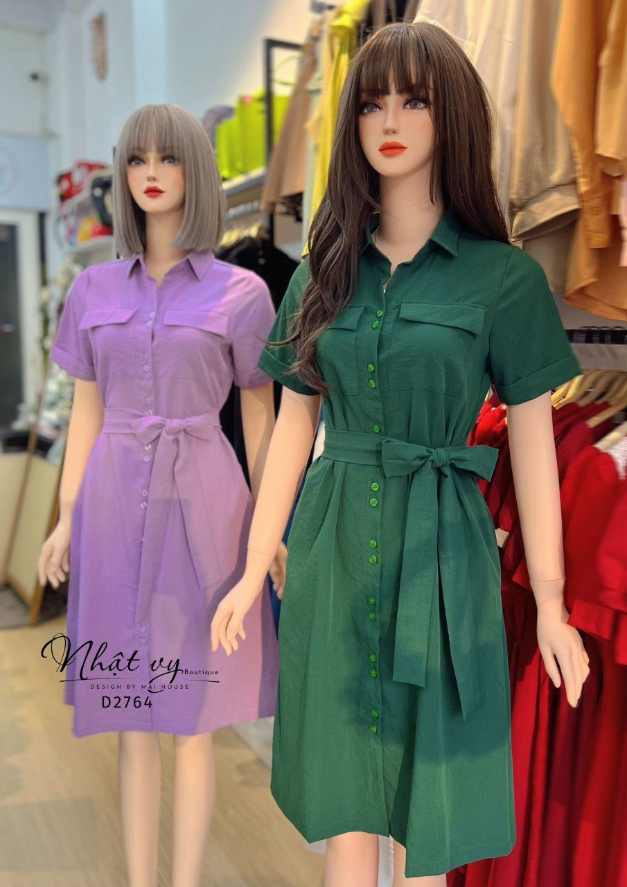 Đầm sơ mi túi ngực dáng suông - D2764